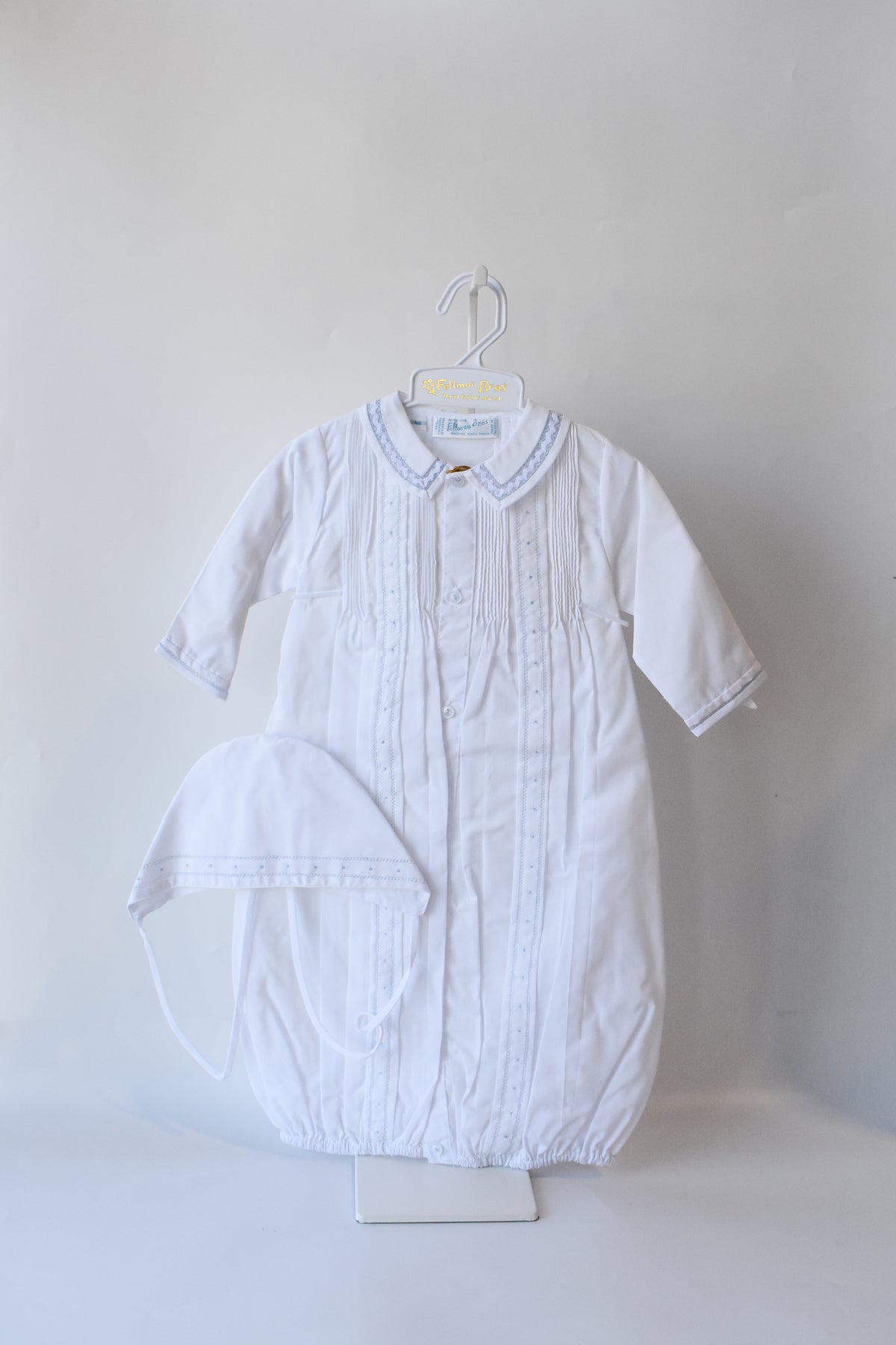Boy's Pintuck "Take Me Home" Gown/Bonnet Set-White