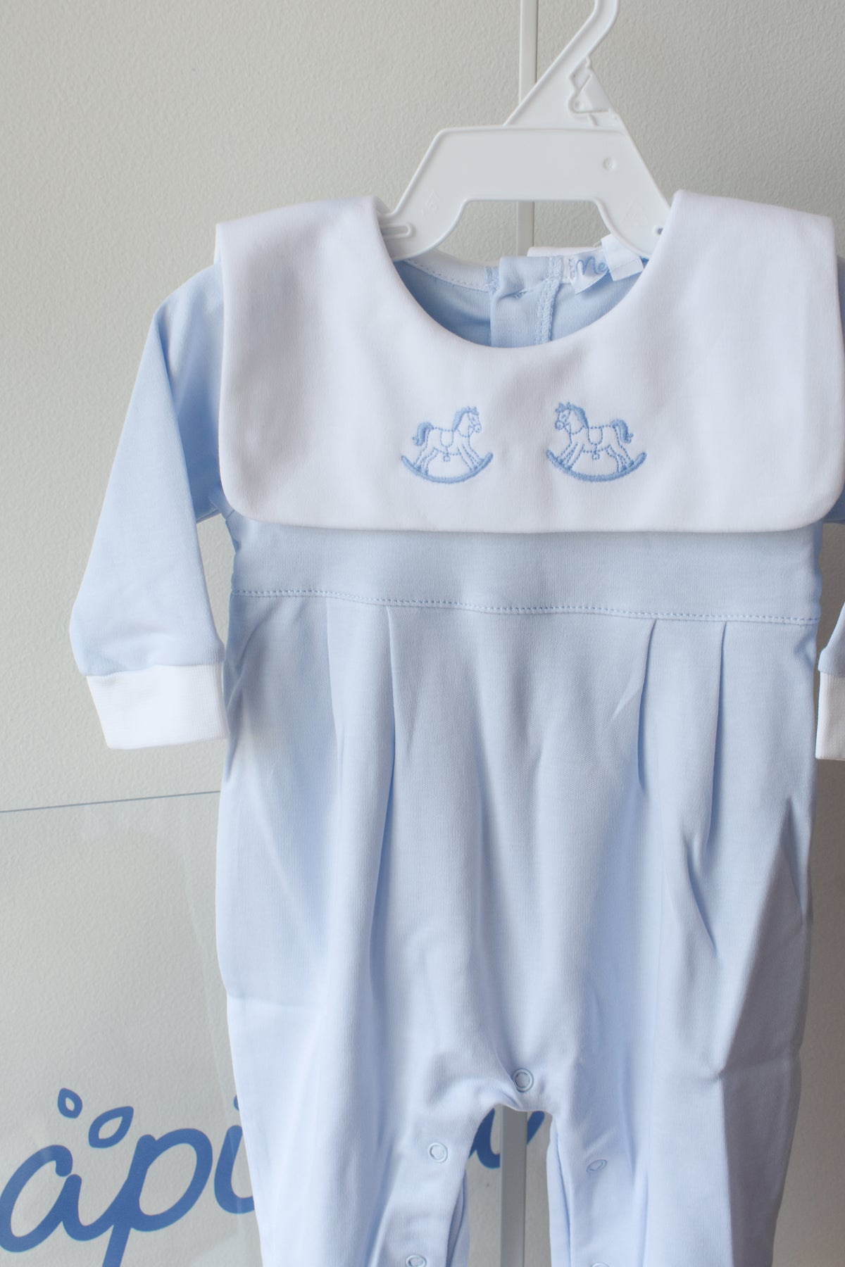 Blue Rocking Horse Embroidered Footie