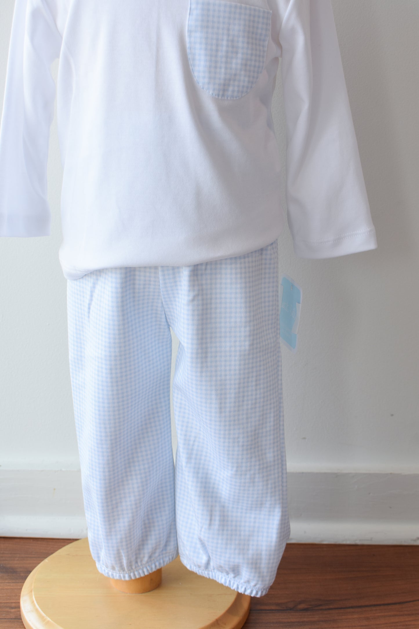 Bebe Blue Gingham Knit Pocket Tee Pant Set
