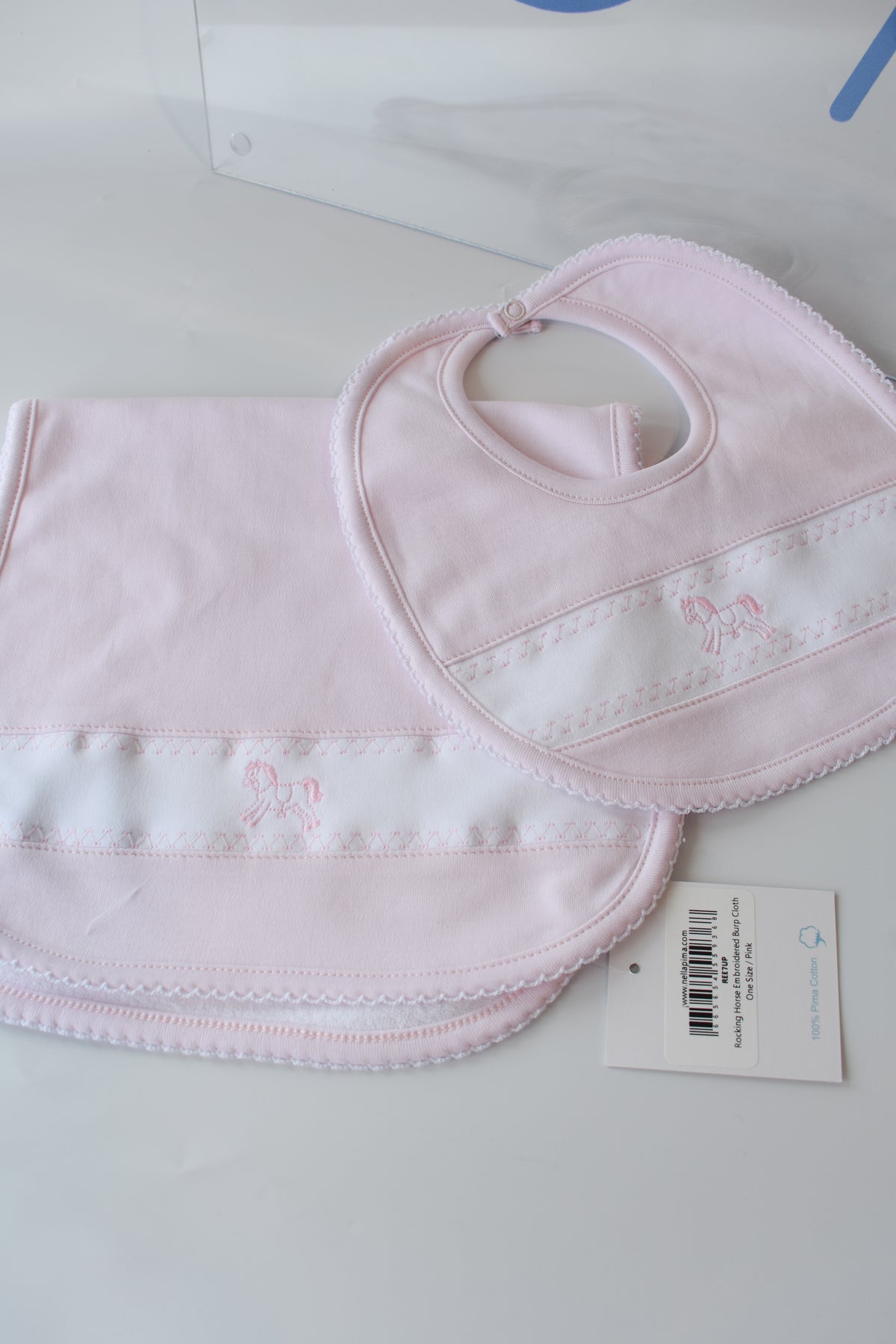 Pink Rocking Horse Embroidered Bib