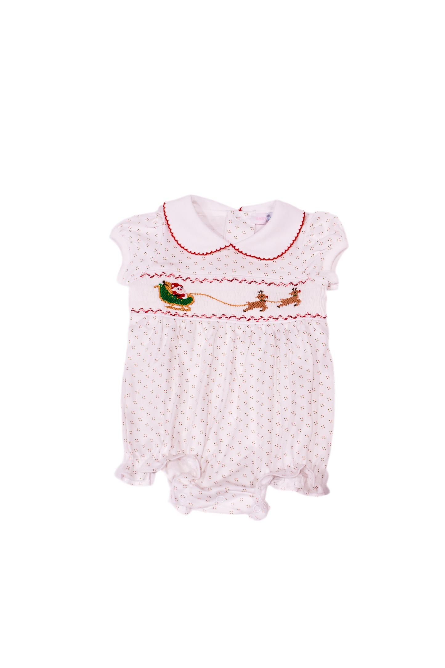 Smocked Sleigh Bells-Girl Collared Bubble