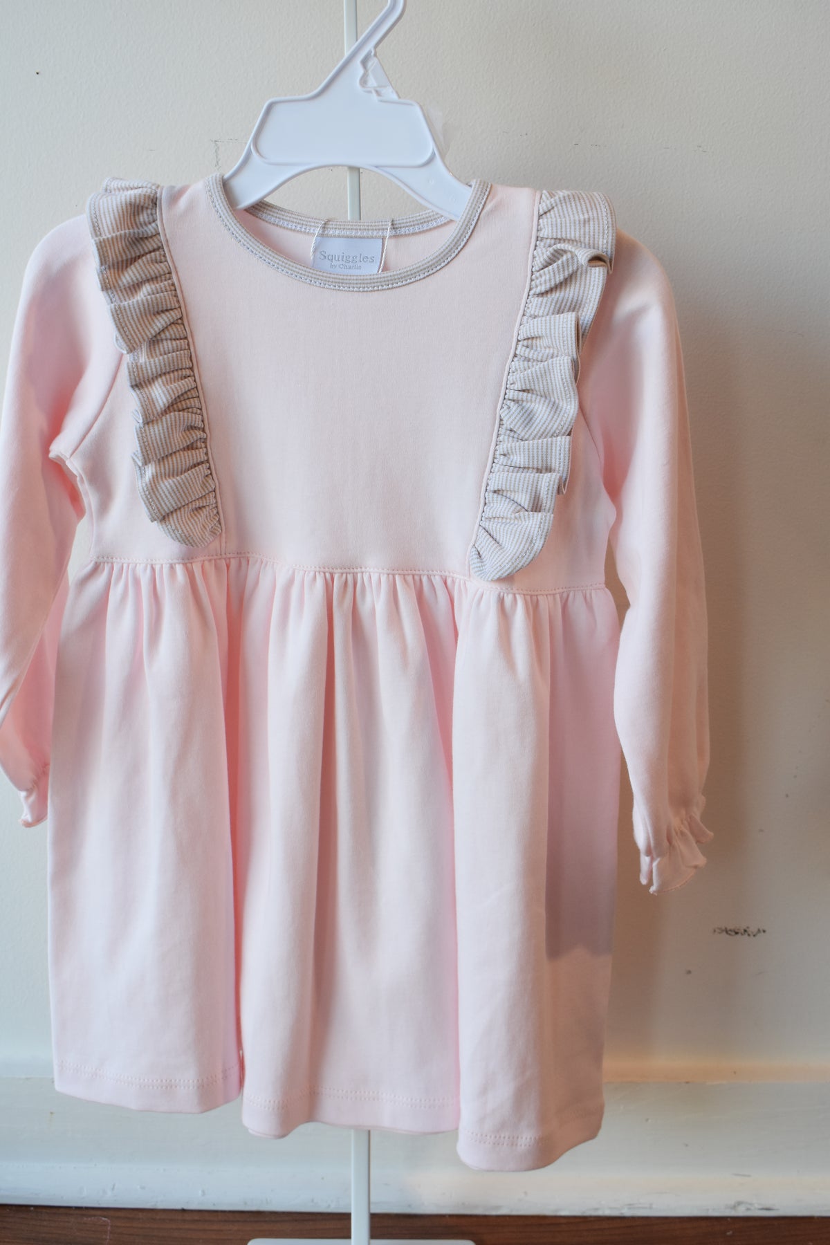 Fall Mini Stripe Pink Long Sleeve Ruffle Dress