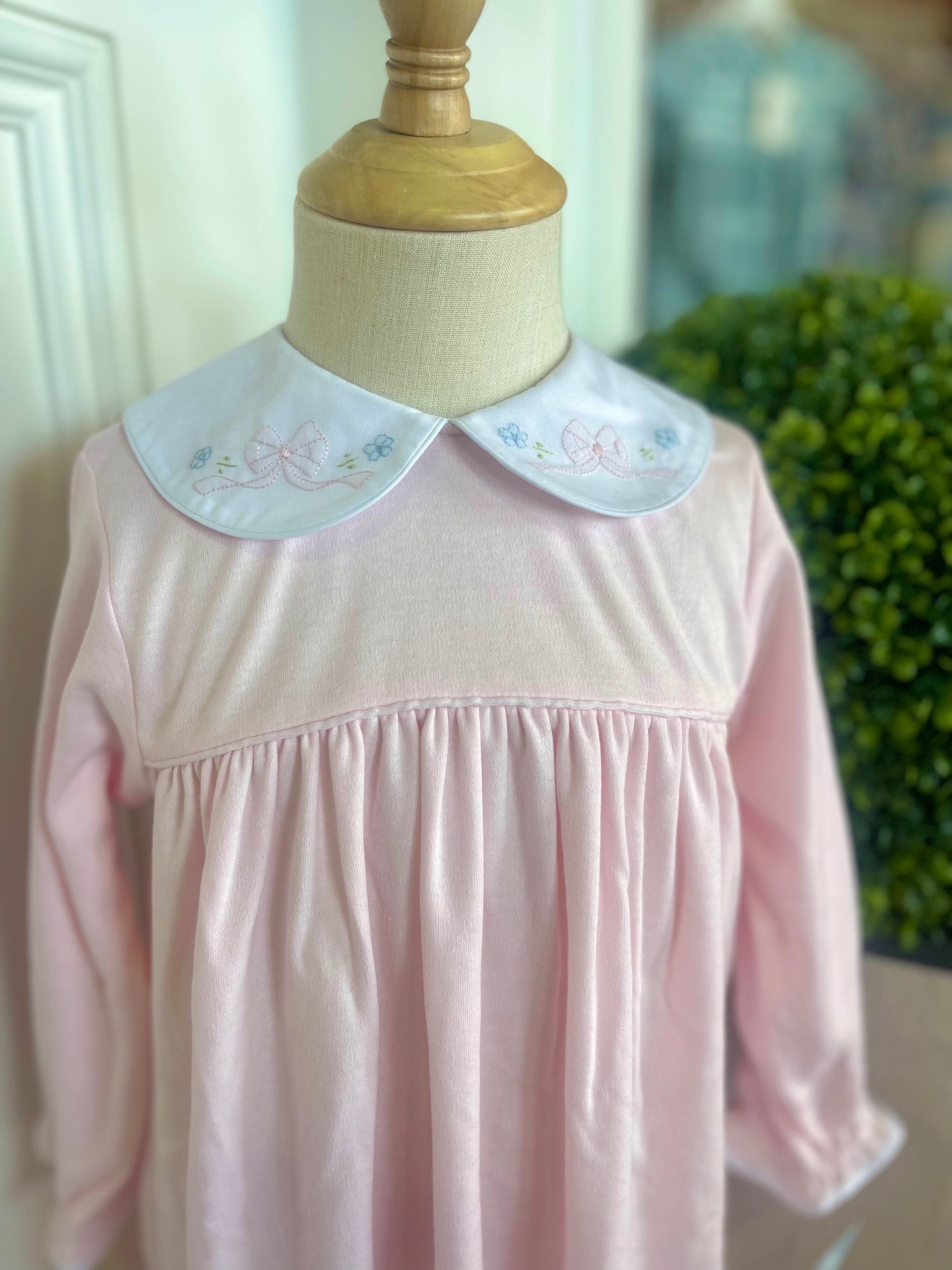 L/S Pink Knit Tiny Bow Dress