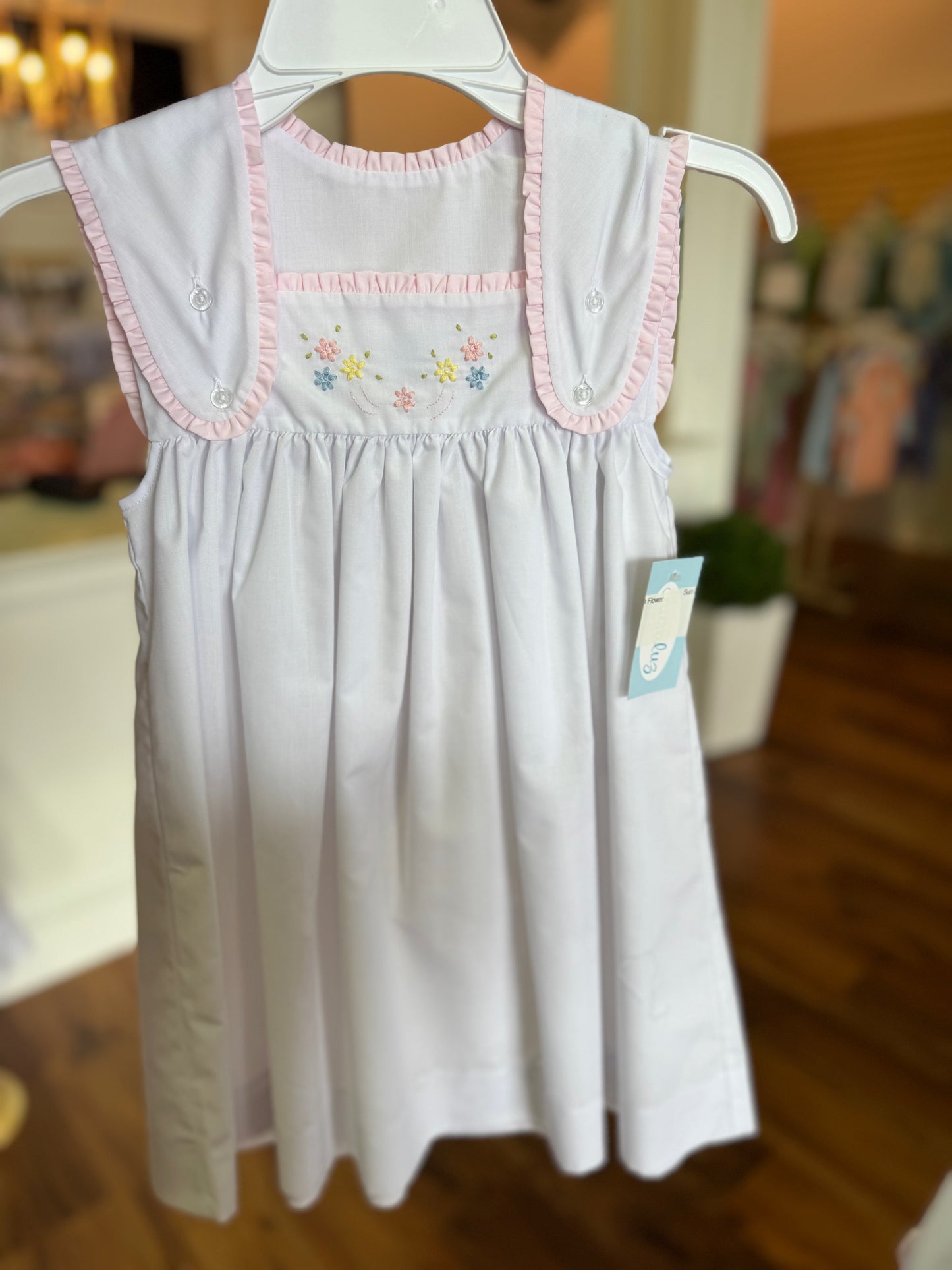 Sun Dress White/Pink Satin Flower