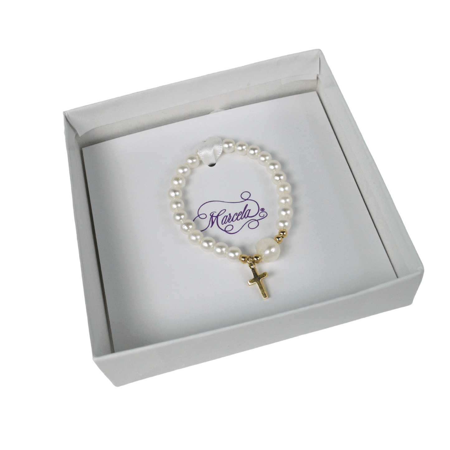 Heirloom Gold Cross Pearl Bracelet-6MM