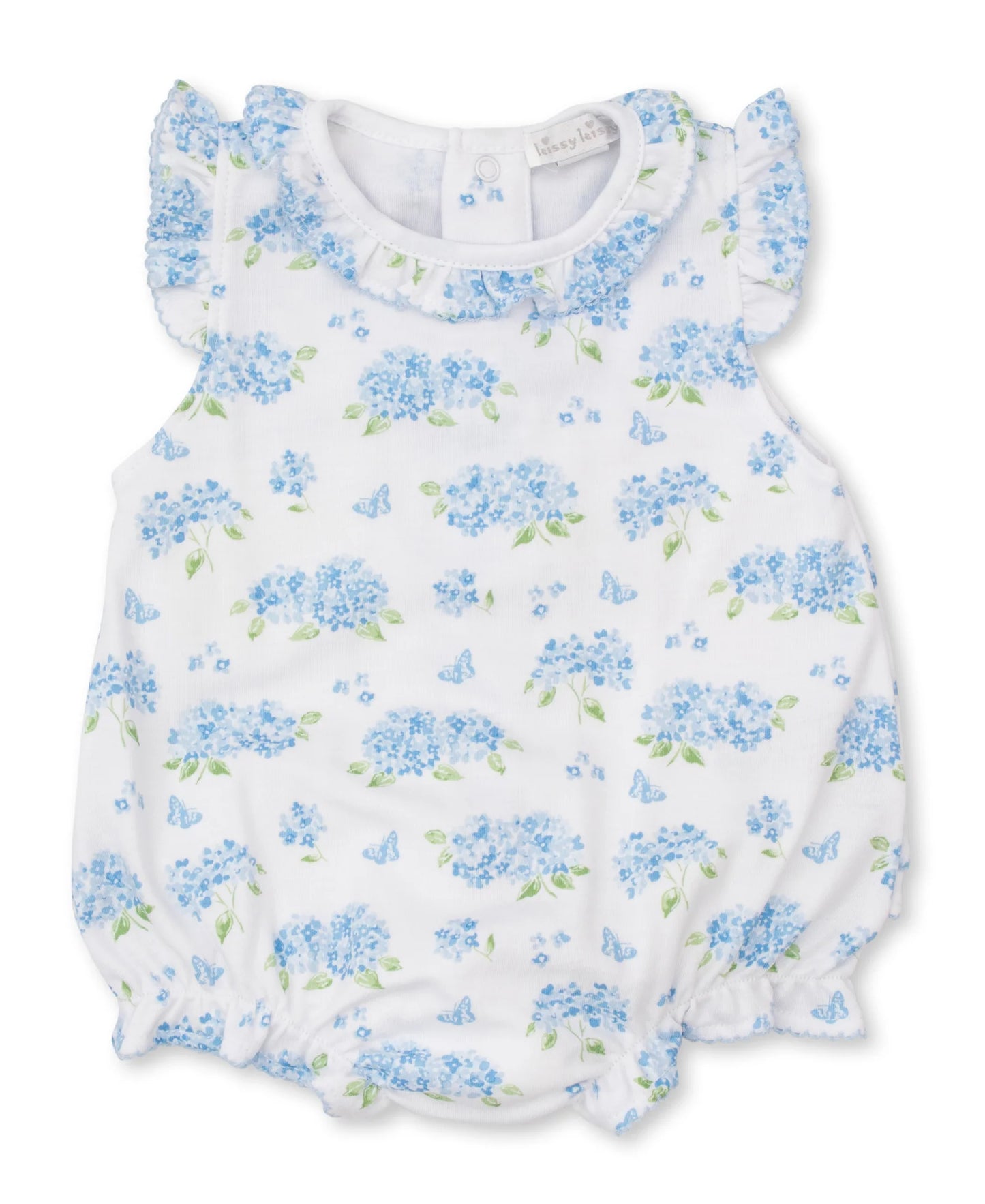 Heavenly Hydrangeas Ruffled Short Playsuit-Light Blue