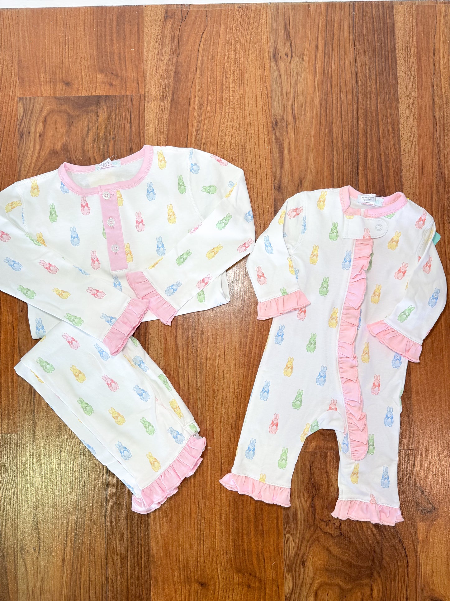 Colorful Bunny Ruffled Jammie-Pink