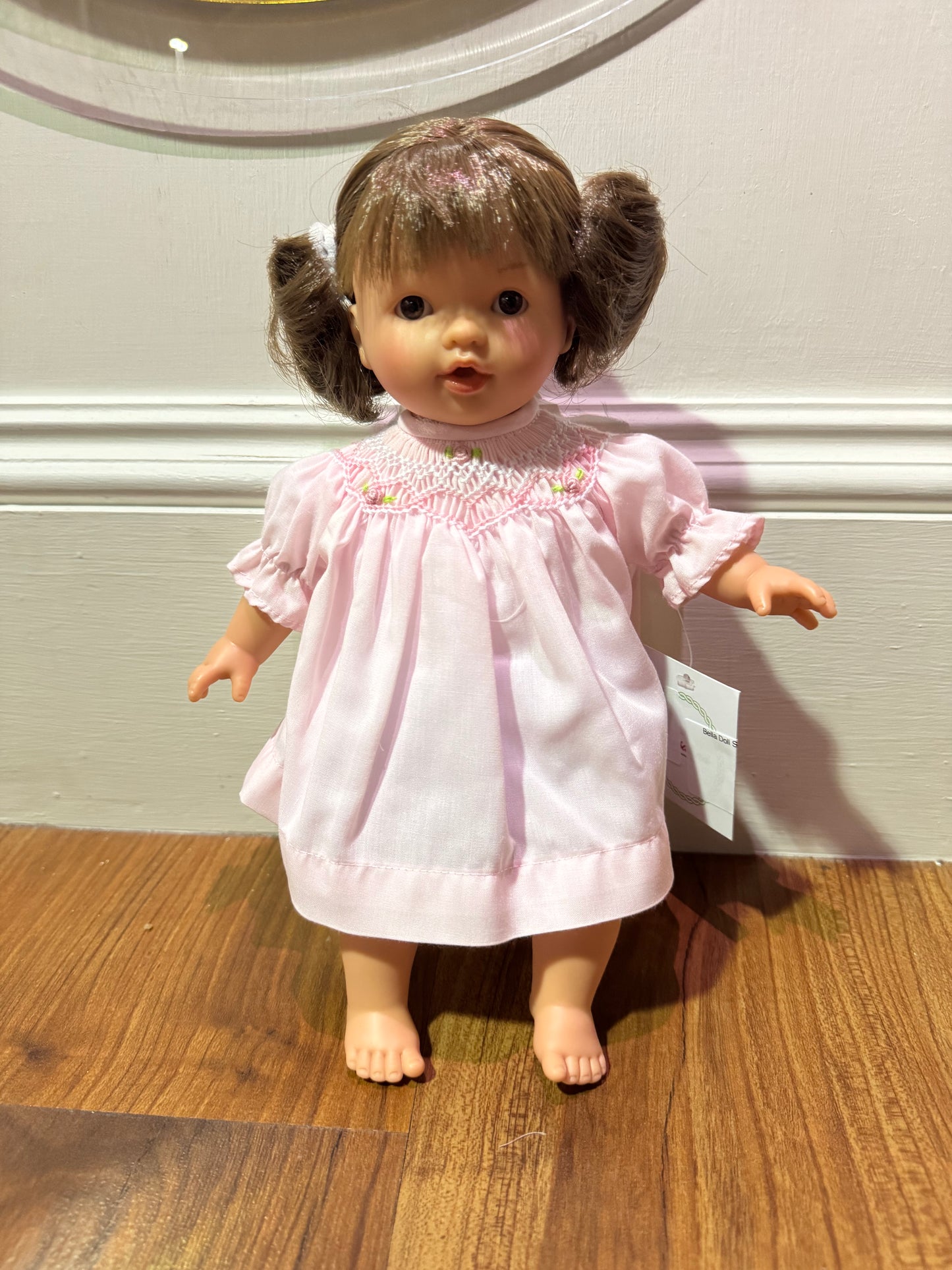 Bella Brunette Doll-Pink Dress w Pigtails
