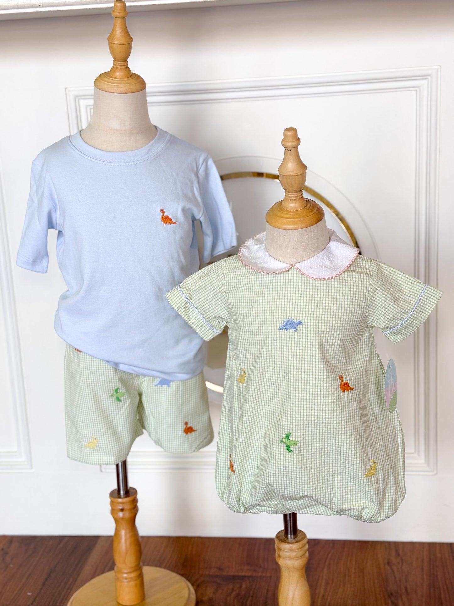 Sweet Green Seersucker Dino Play Set