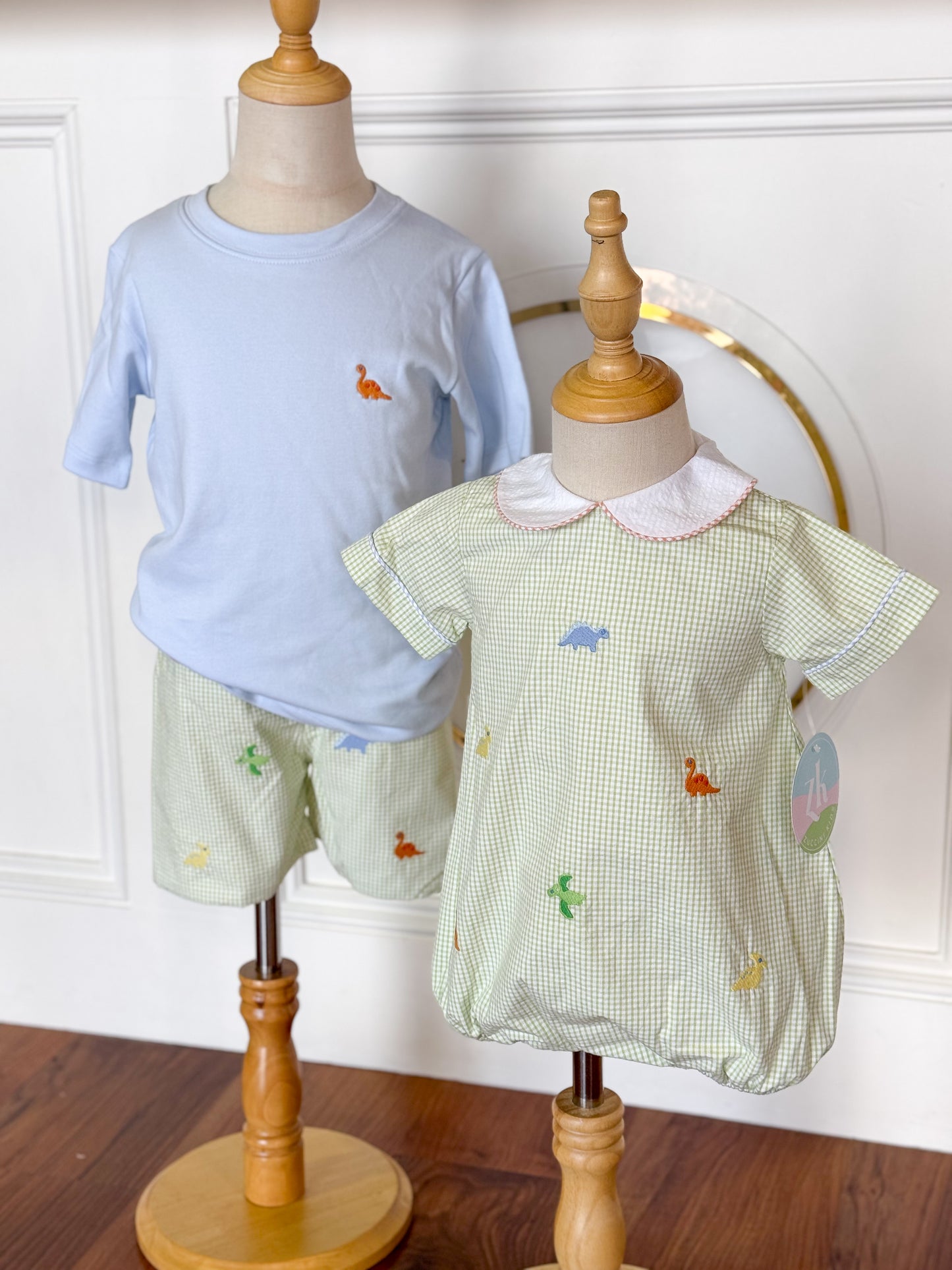 Sweet Green Seersucker Dino Play Set