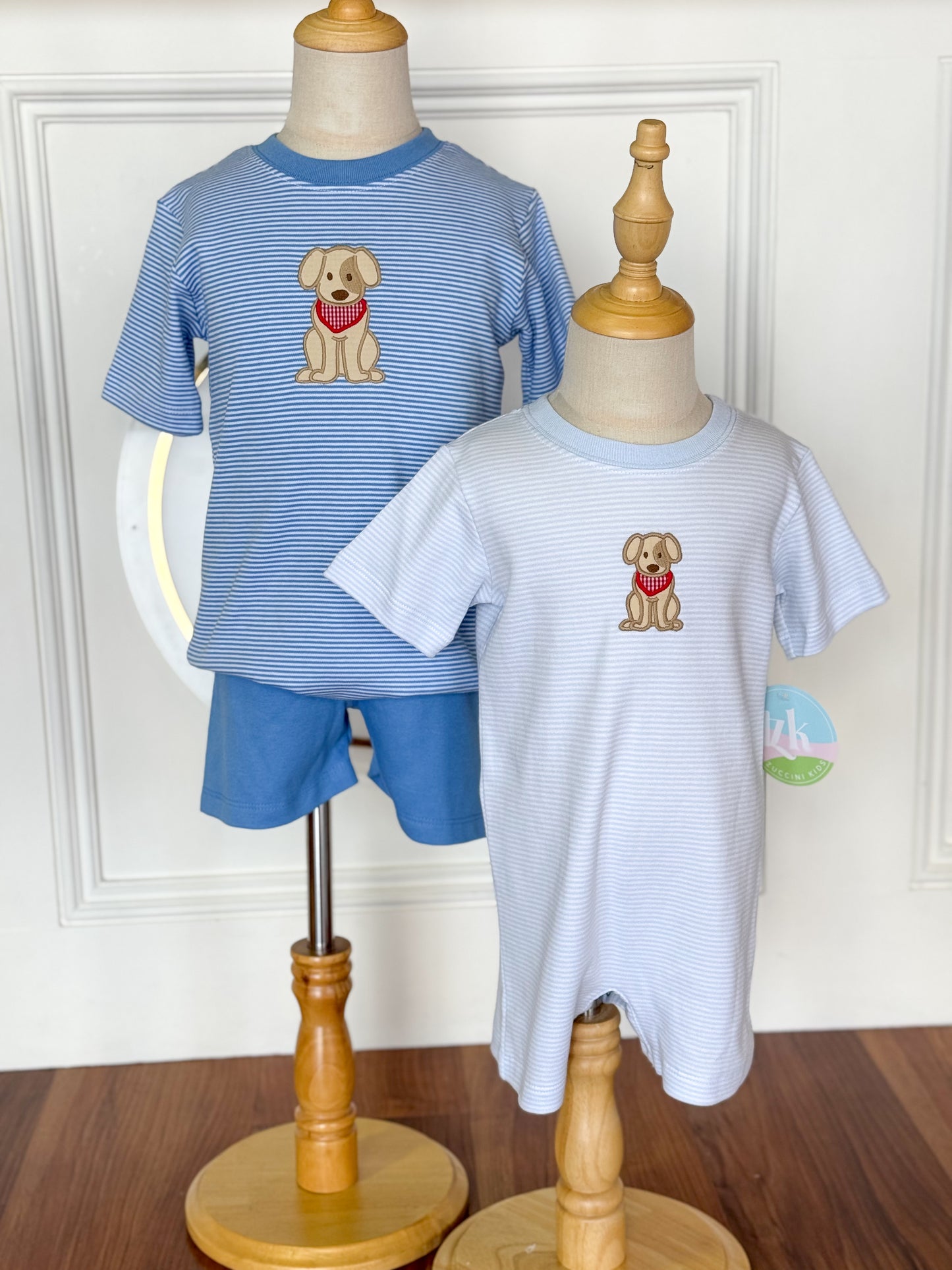 Labrador Harry's Play Tee,Light Blue Bitty Stripe Knit