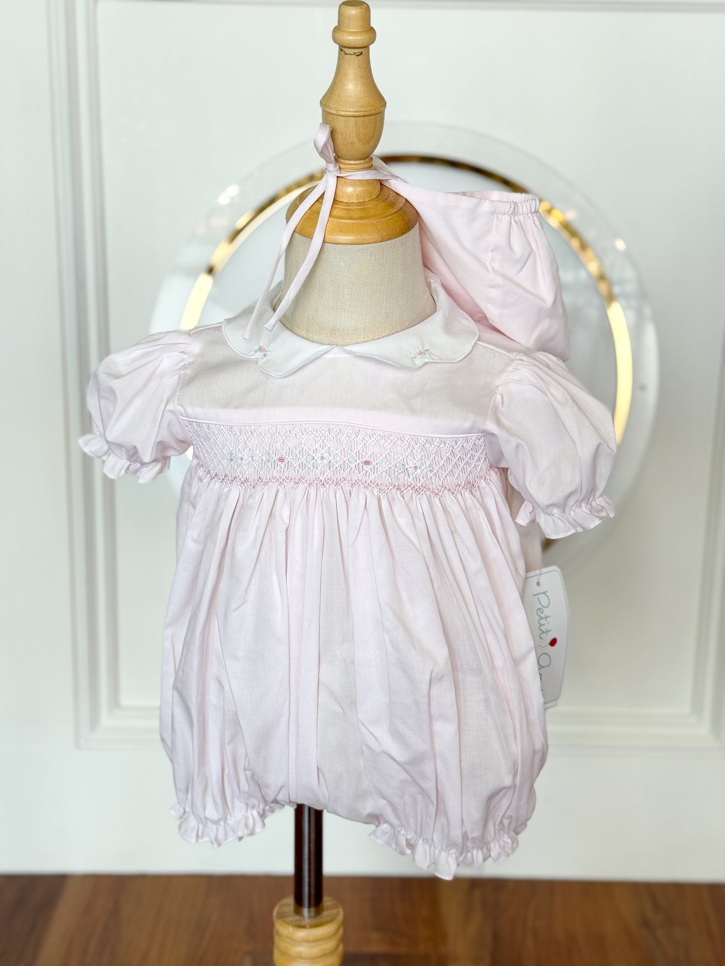 Timeless Floral Smocked, Scallop Collared Bubble w/ Hat