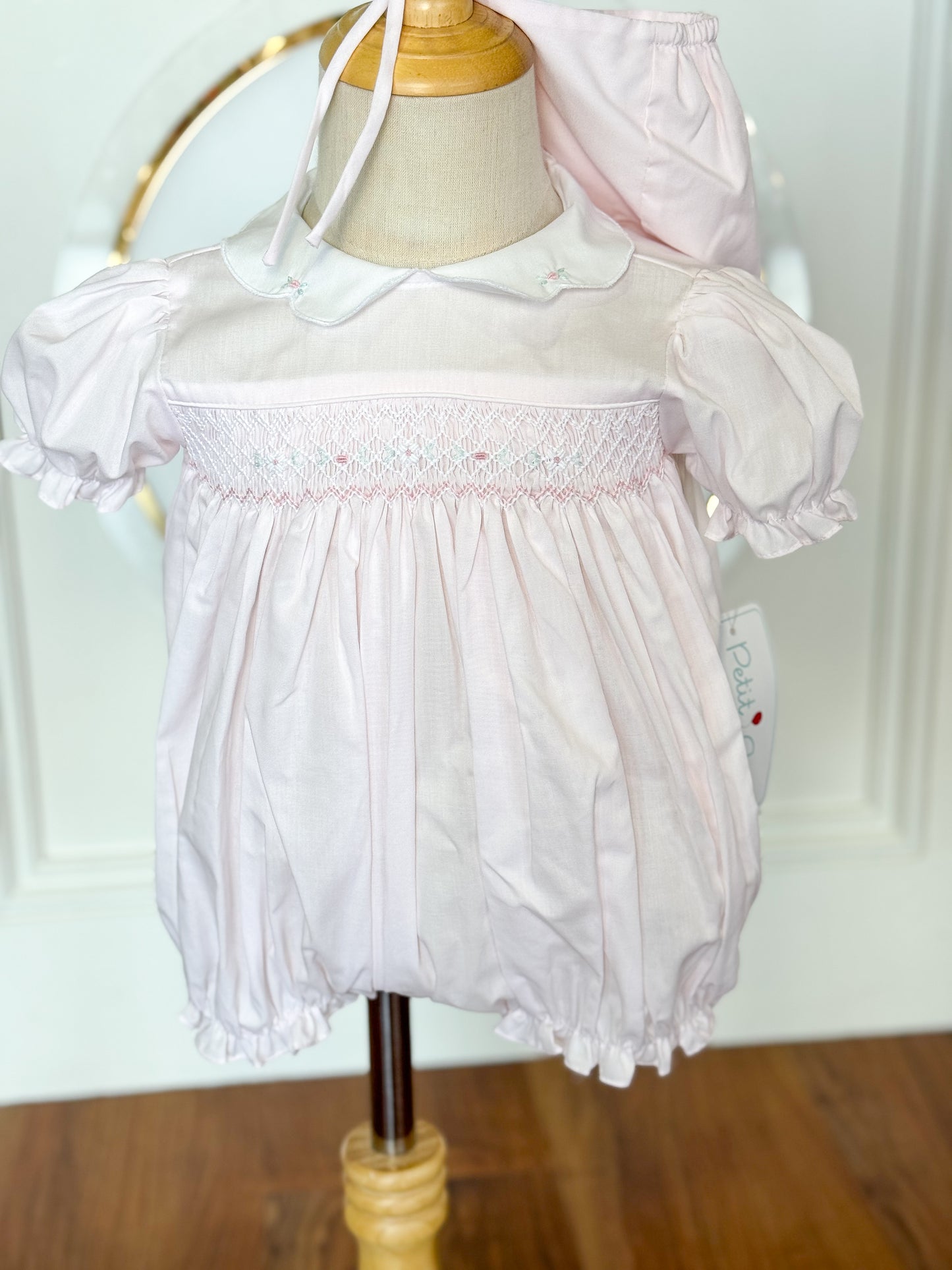 Timeless Floral Smocked, Scallop Collared Bubble w/ Hat