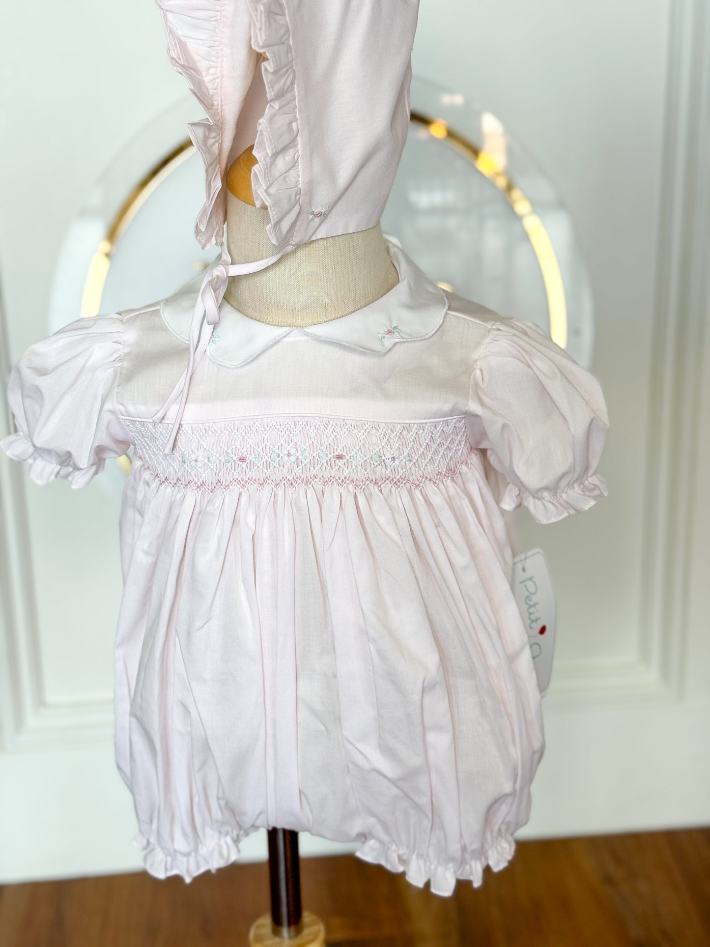 Timeless Floral Smocked, Scallop Collared Bubble w/ Hat