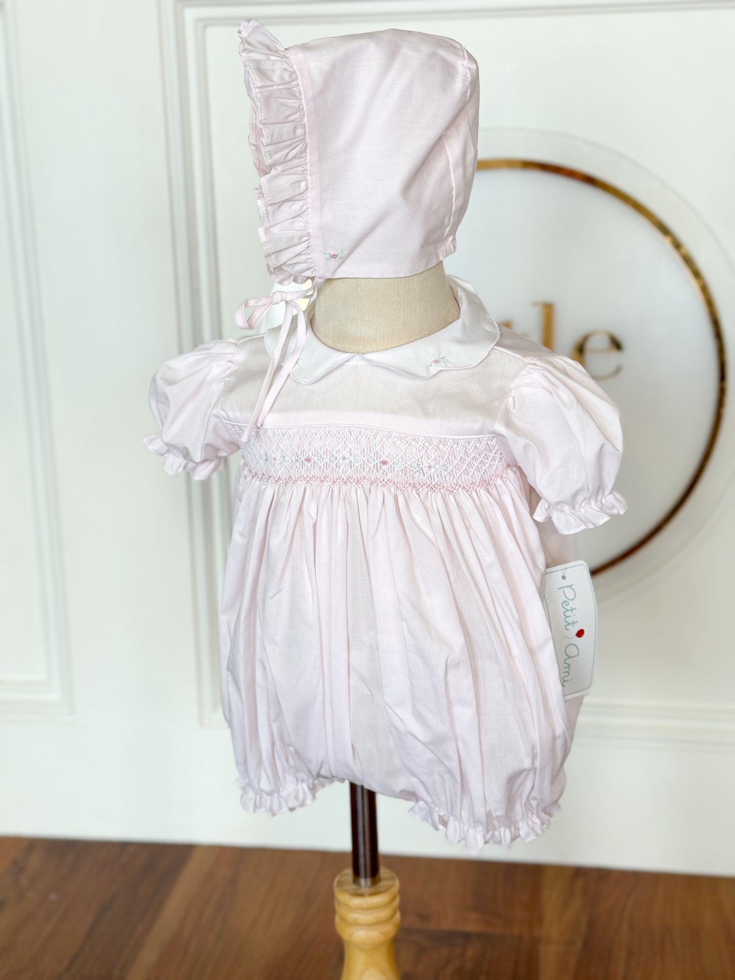 Timeless Floral Smocked, Scallop Collared Bubble w/ Hat