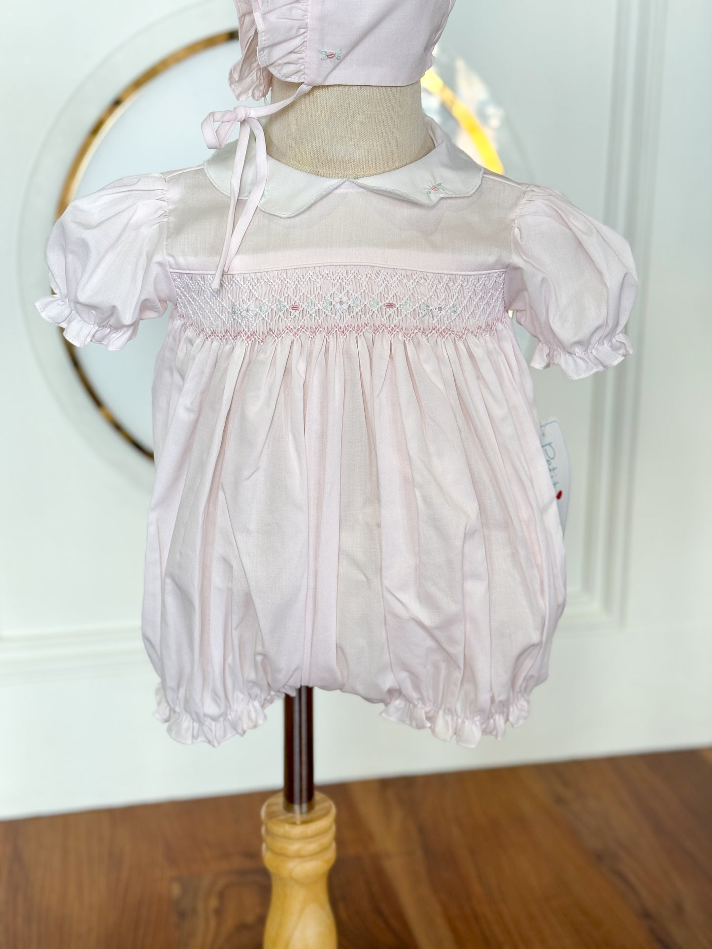 Timeless Floral Smocked, Scallop Collared Bubble w/ Hat