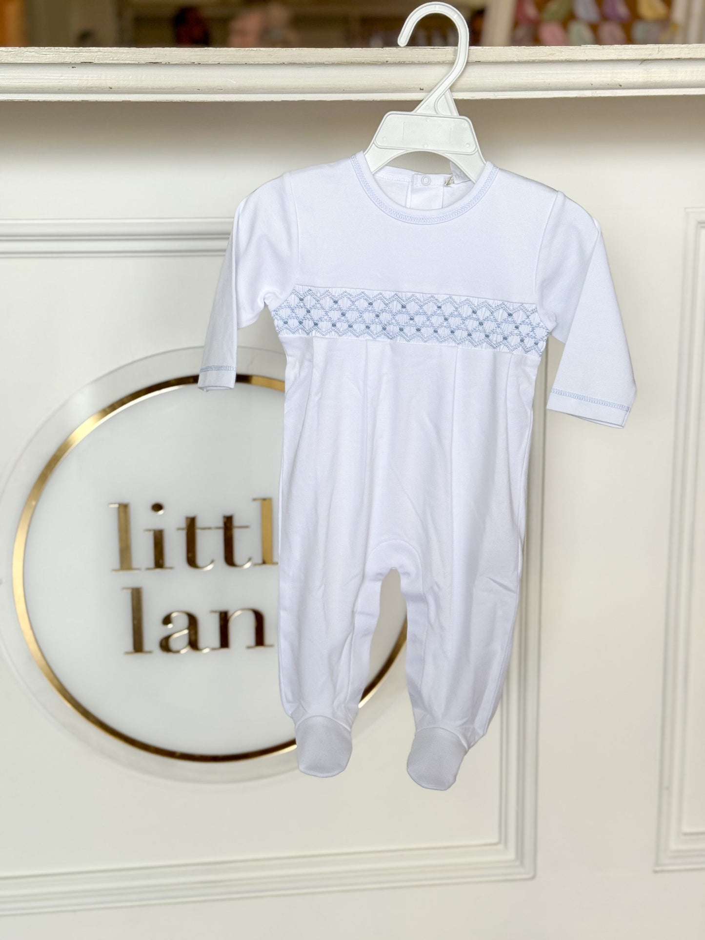 Blue Hand Smocked Footie