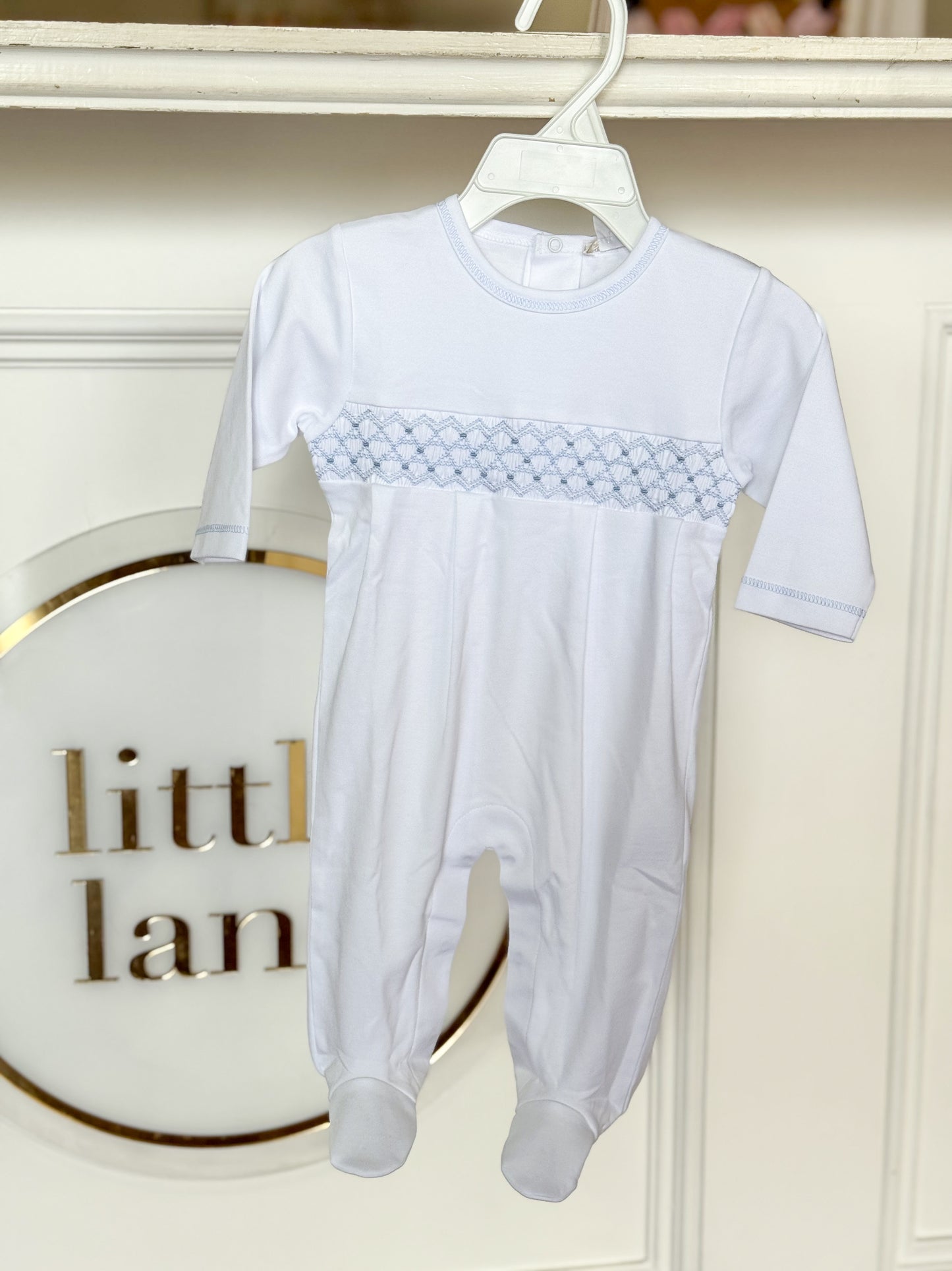 Blue Hand Smocked Footie