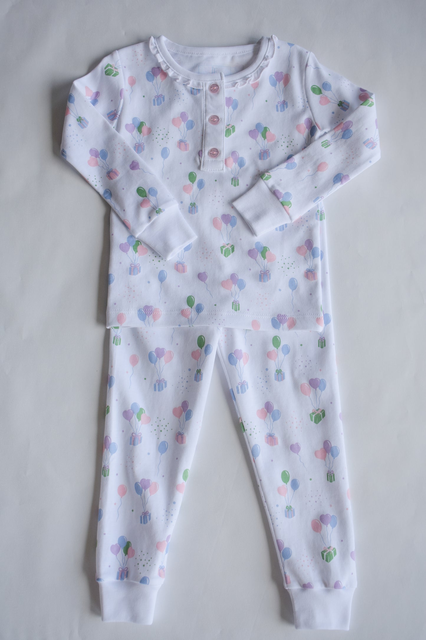Ruffled Printed Jammies - Pink Balloons