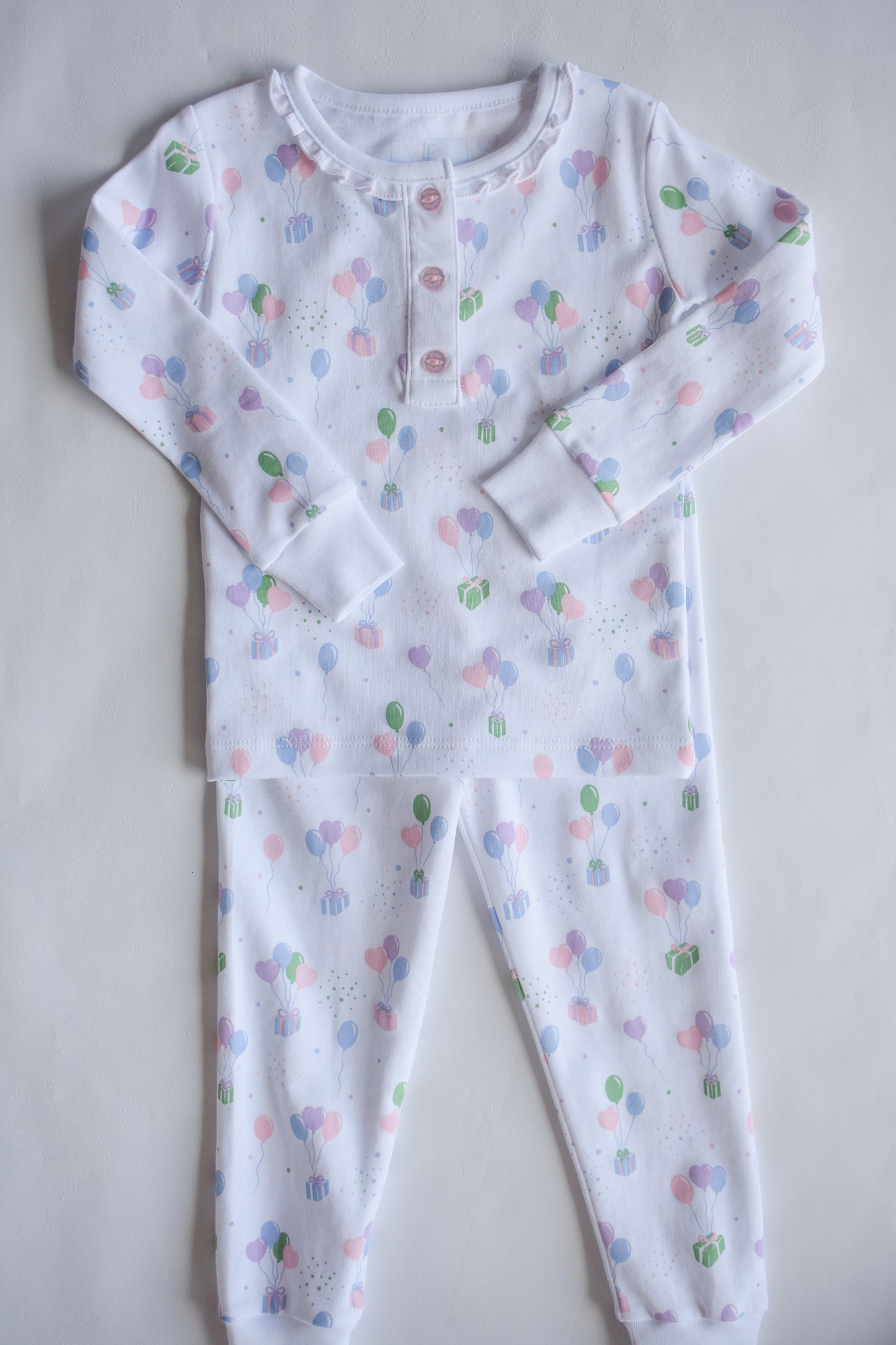 Ruffled Printed Jammies - Pink Balloons