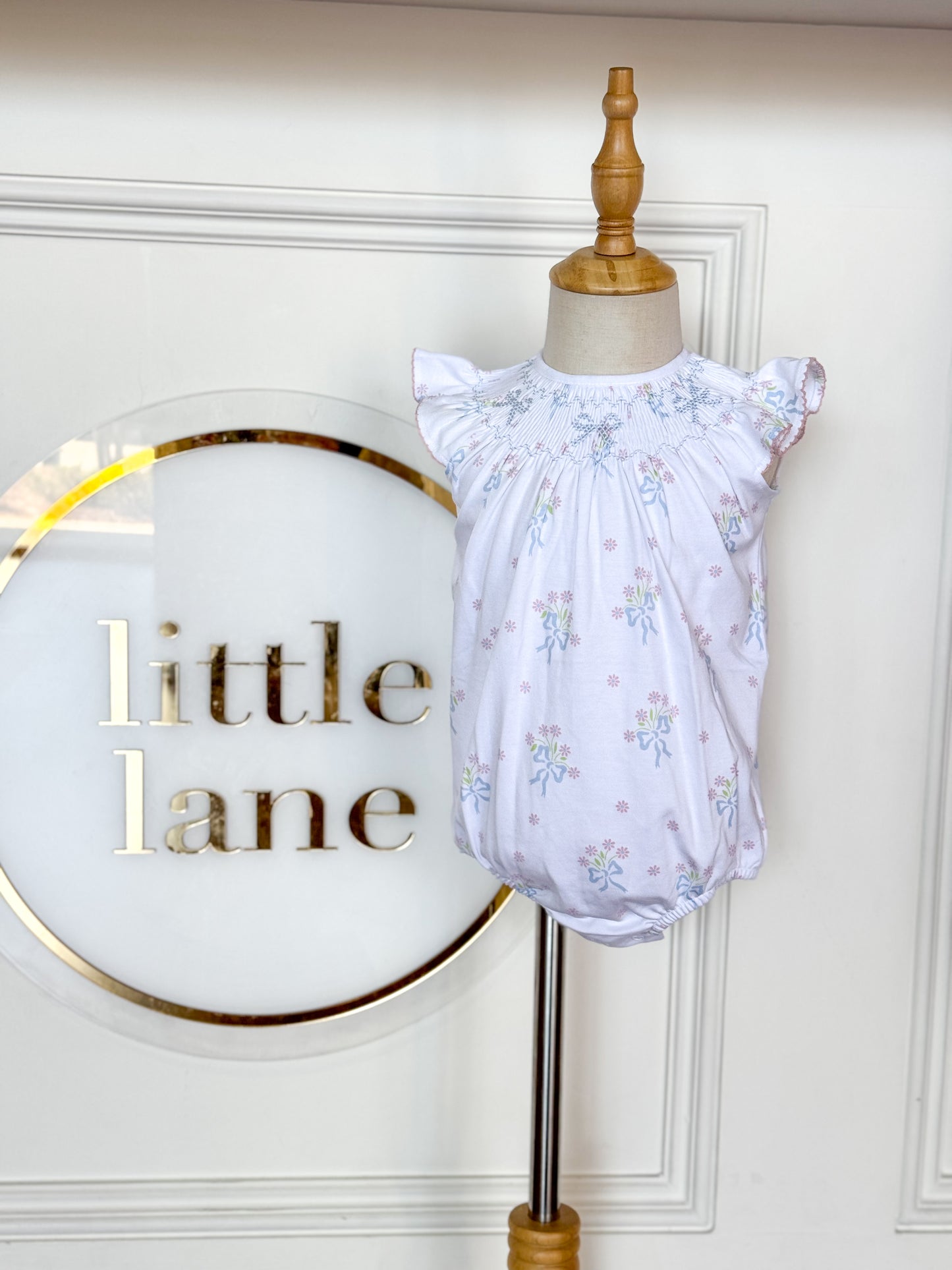 Smocked Bishop Bubble - Blue Bow Bouquet
