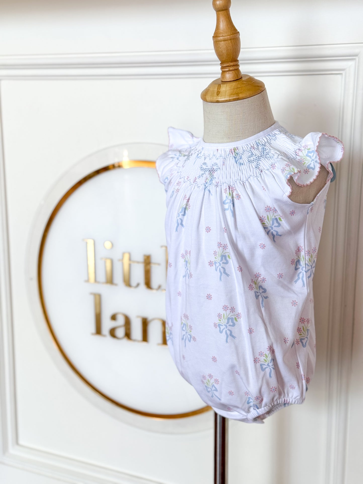 Smocked Bishop Bubble - Blue Bow Bouquet