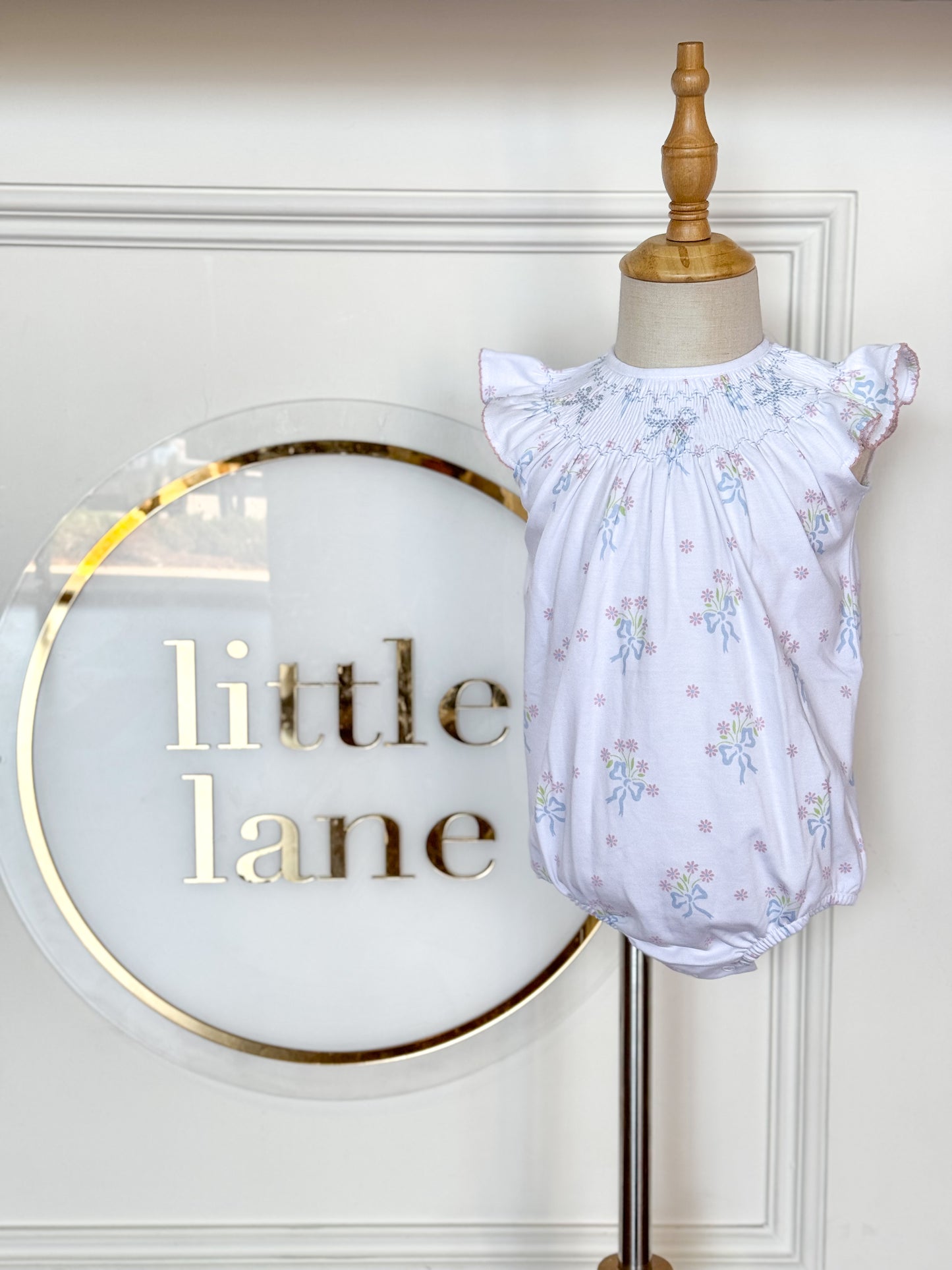 Smocked Bishop Bubble - Blue Bow Bouquet