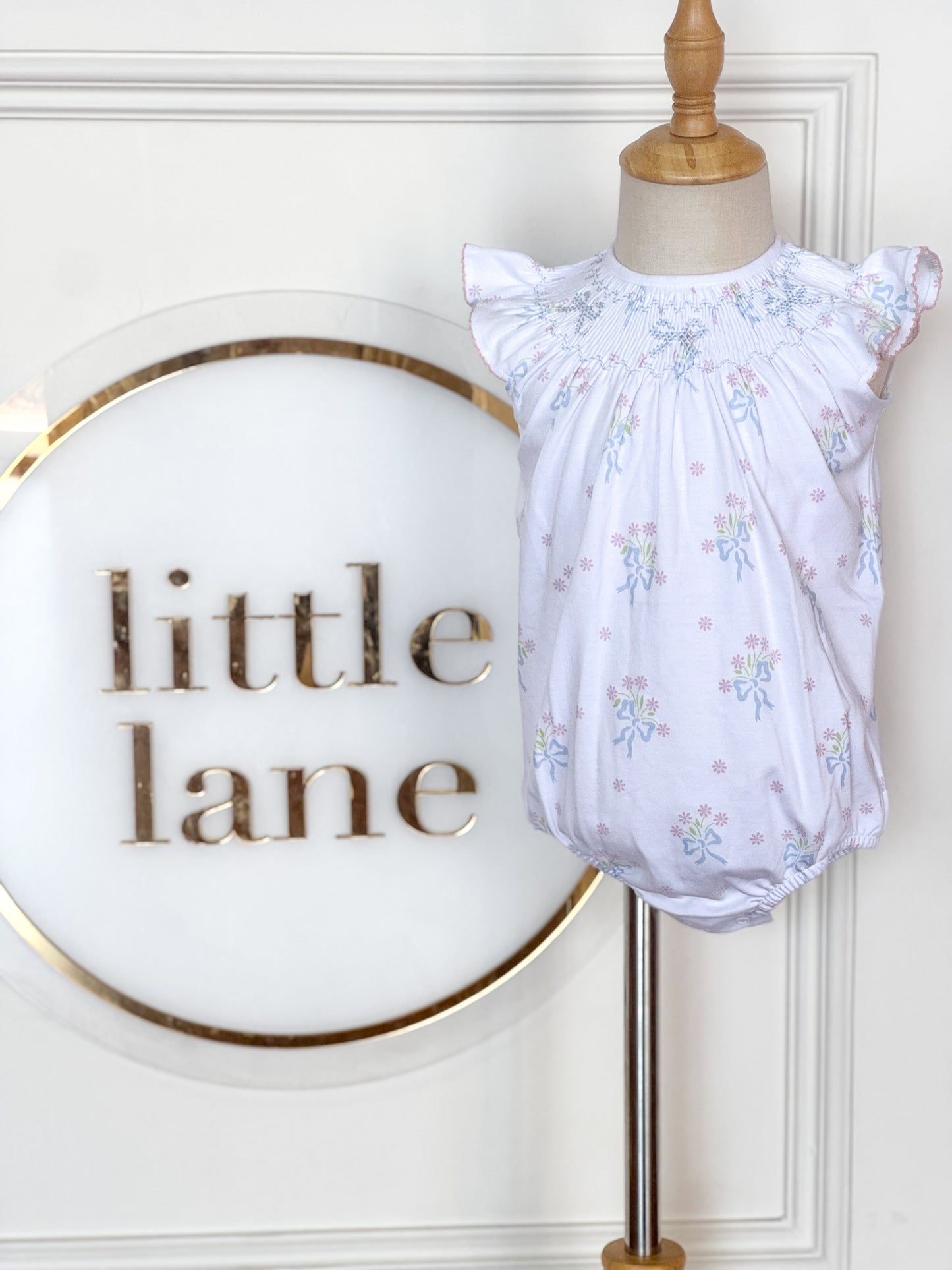 Smocked Bishop Bubble - Blue Bow Bouquet