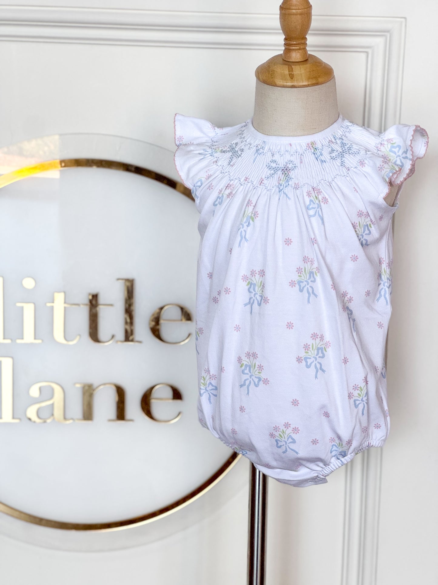 Smocked Bishop Bubble - Blue Bow Bouquet