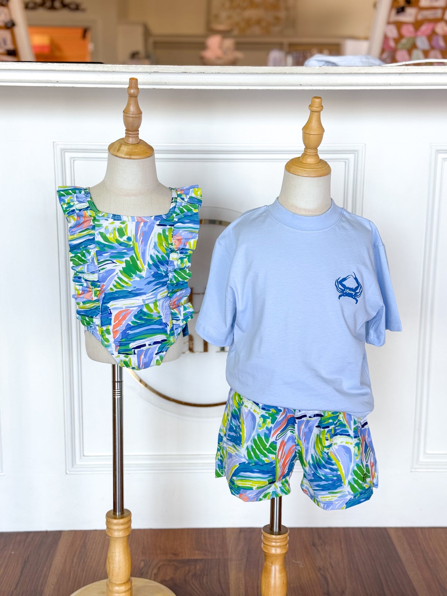 Tropical Sailboat One-Piece Ruffled Swimsuit