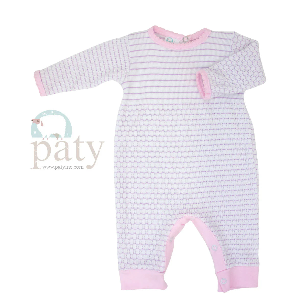 Pinstripe Romper-Grey Stripe/Pink Trim