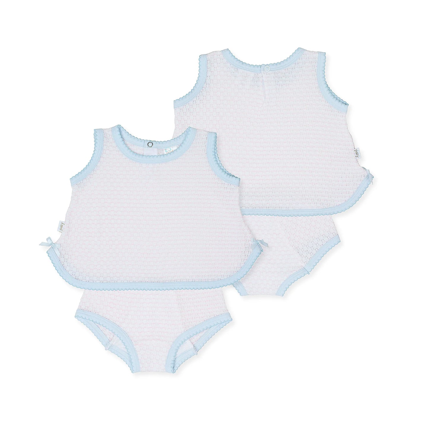 Paty Diaper Set-White/Blue Trim