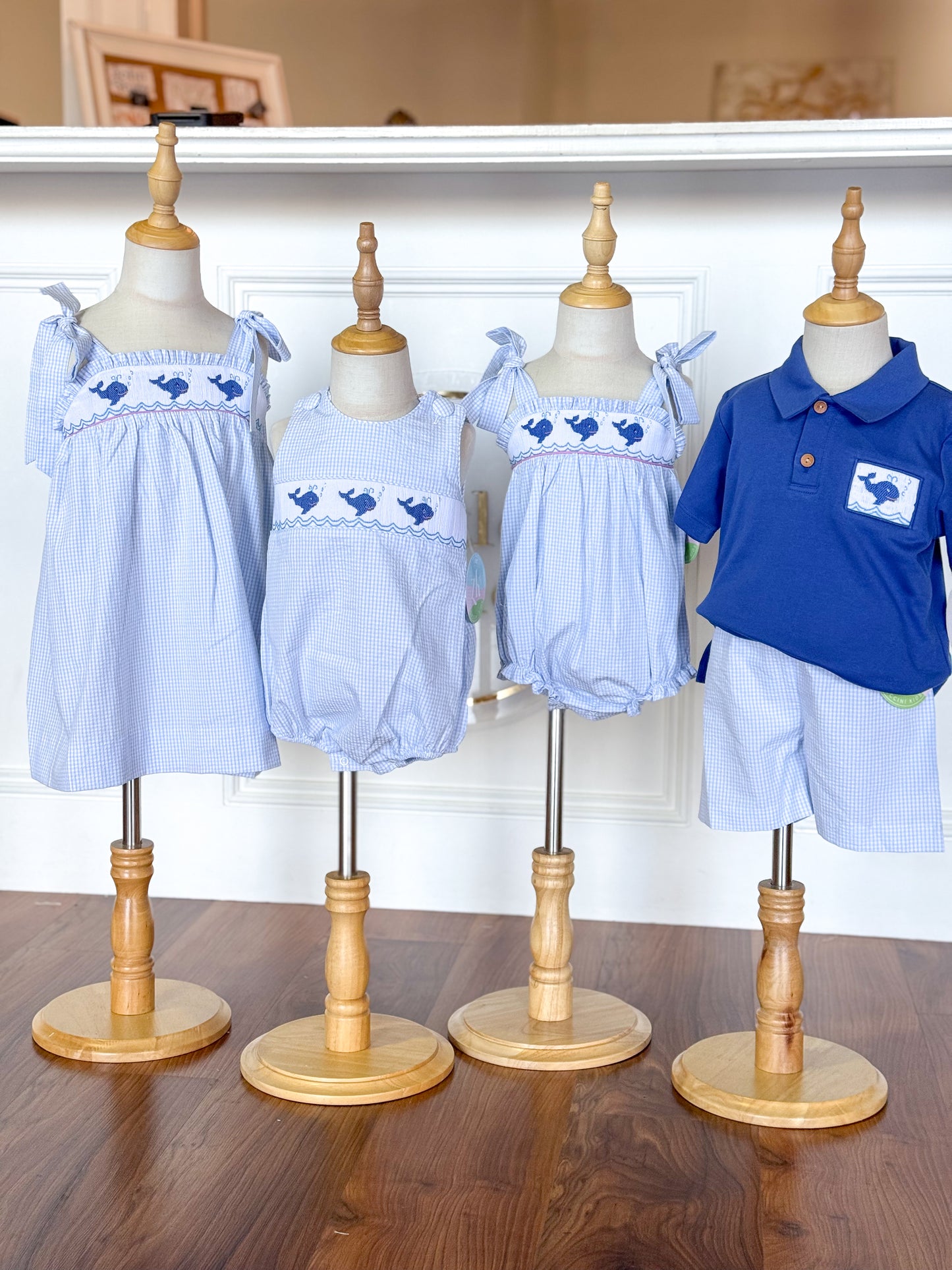 Splashing Whale Seersucker Polo Short Set