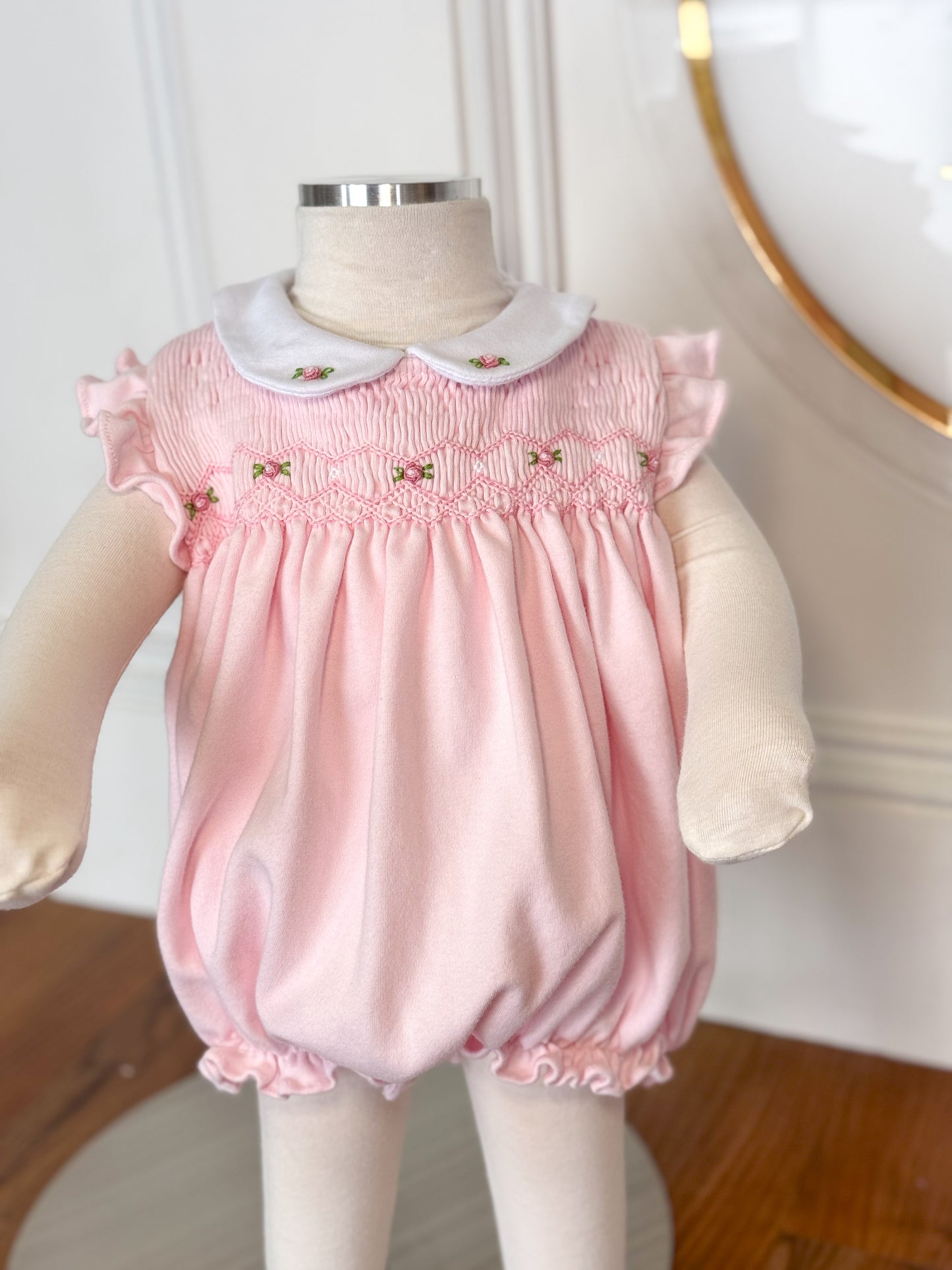 Pink Rosebud Smocked Collared Play Bubble