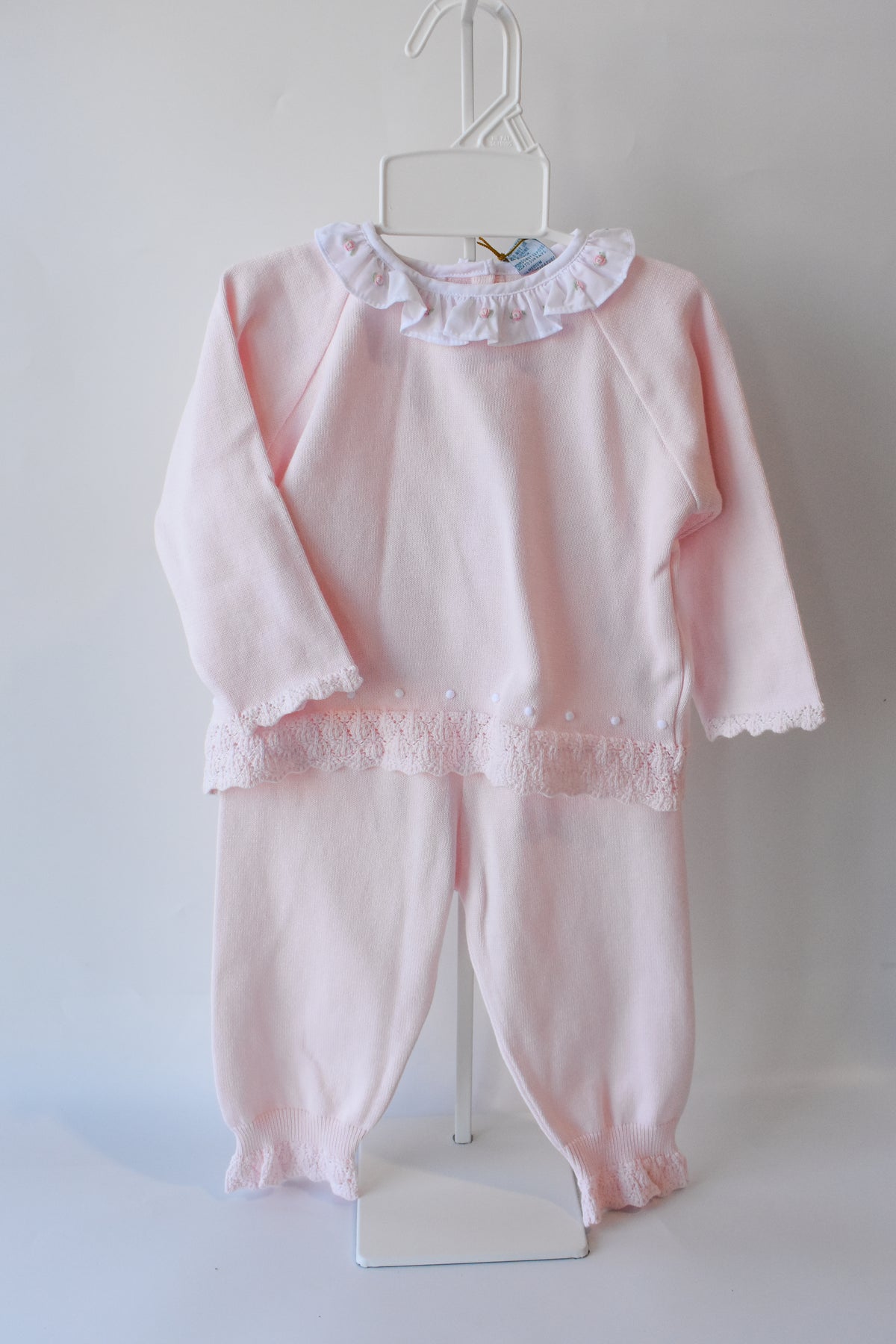 Rose Ruffle Collar Diamond Pink Knit Set