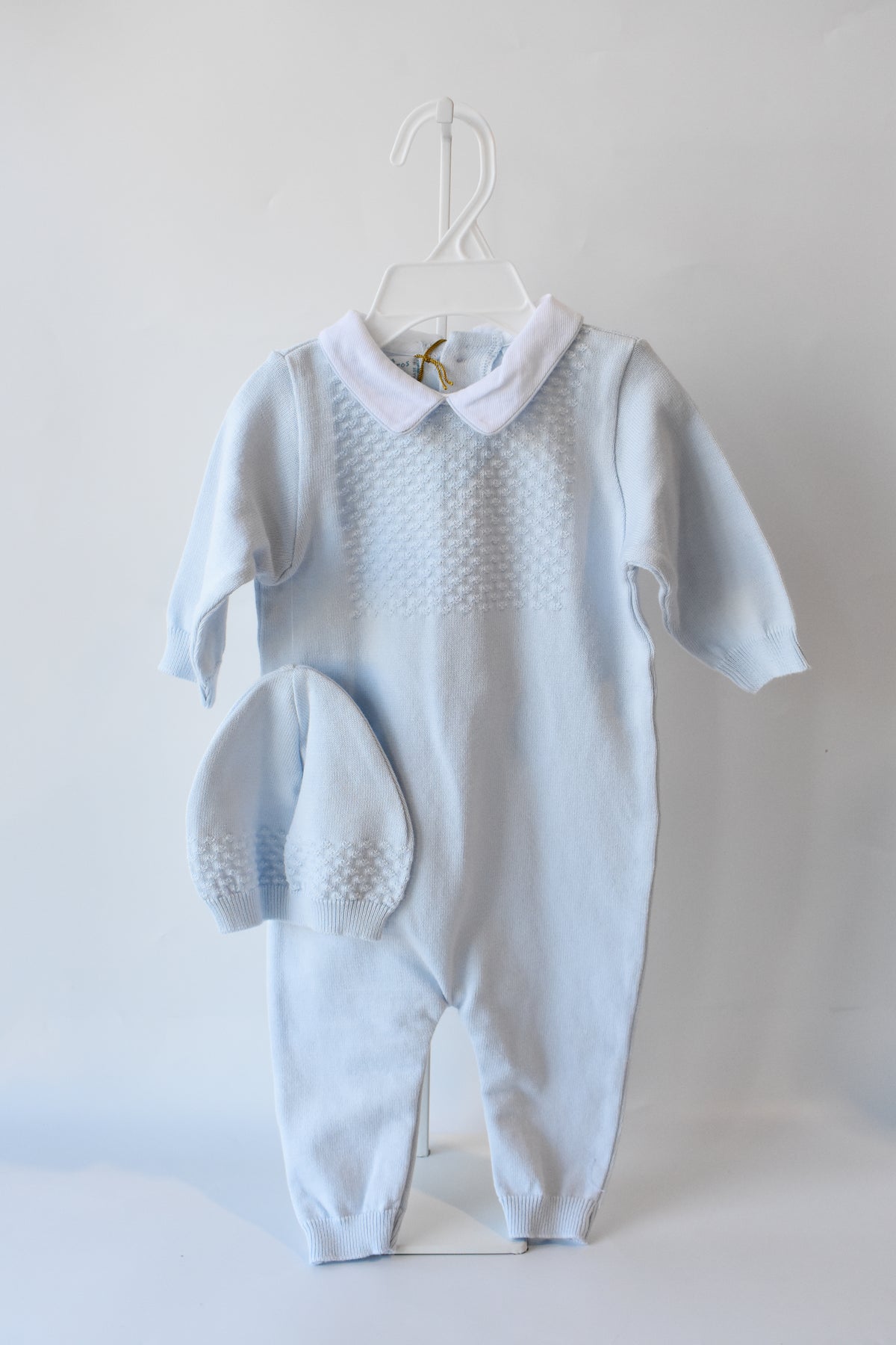 Blue Knit Longall Pique Collar/Hat Set