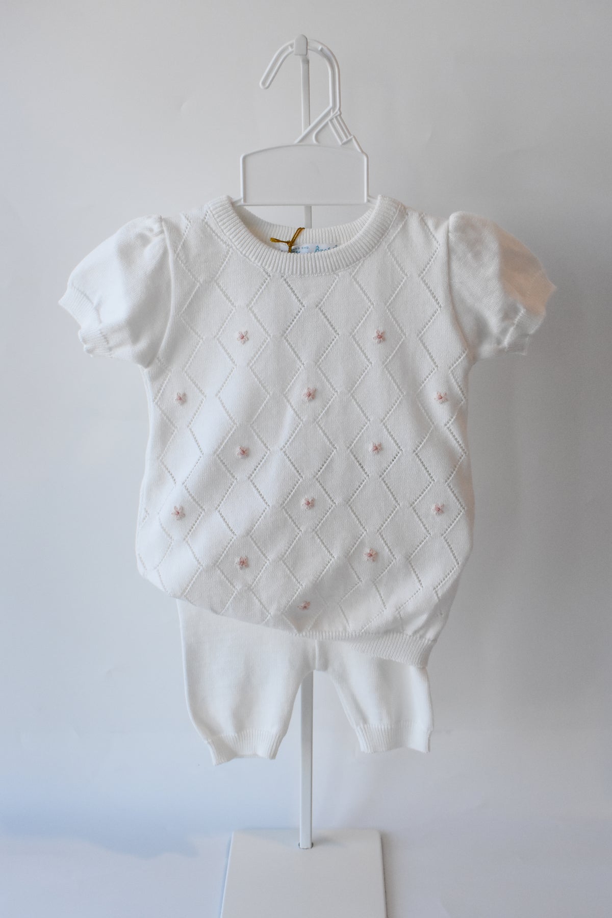 Girl's Eyelet Knit Floral Detailed Ivory Set