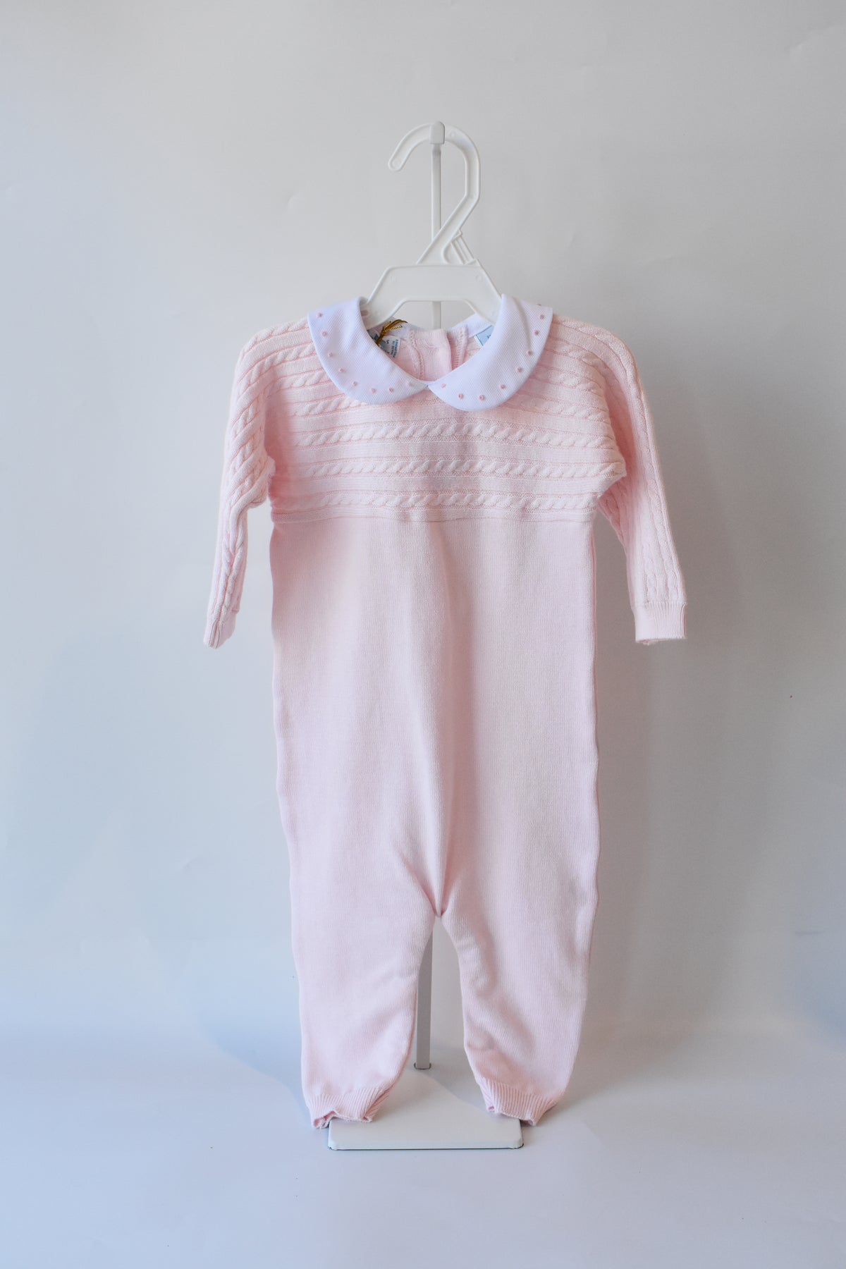 Pink Cable Knit Dot Embroidered Longall