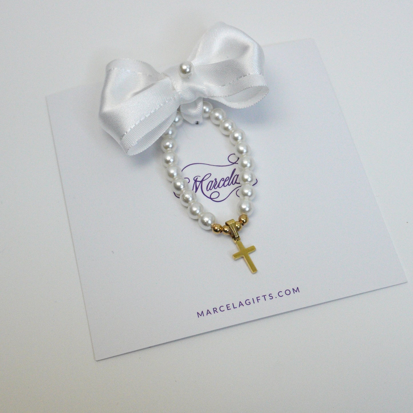 Heirloom Gold Cross Satin Bow Bracelet