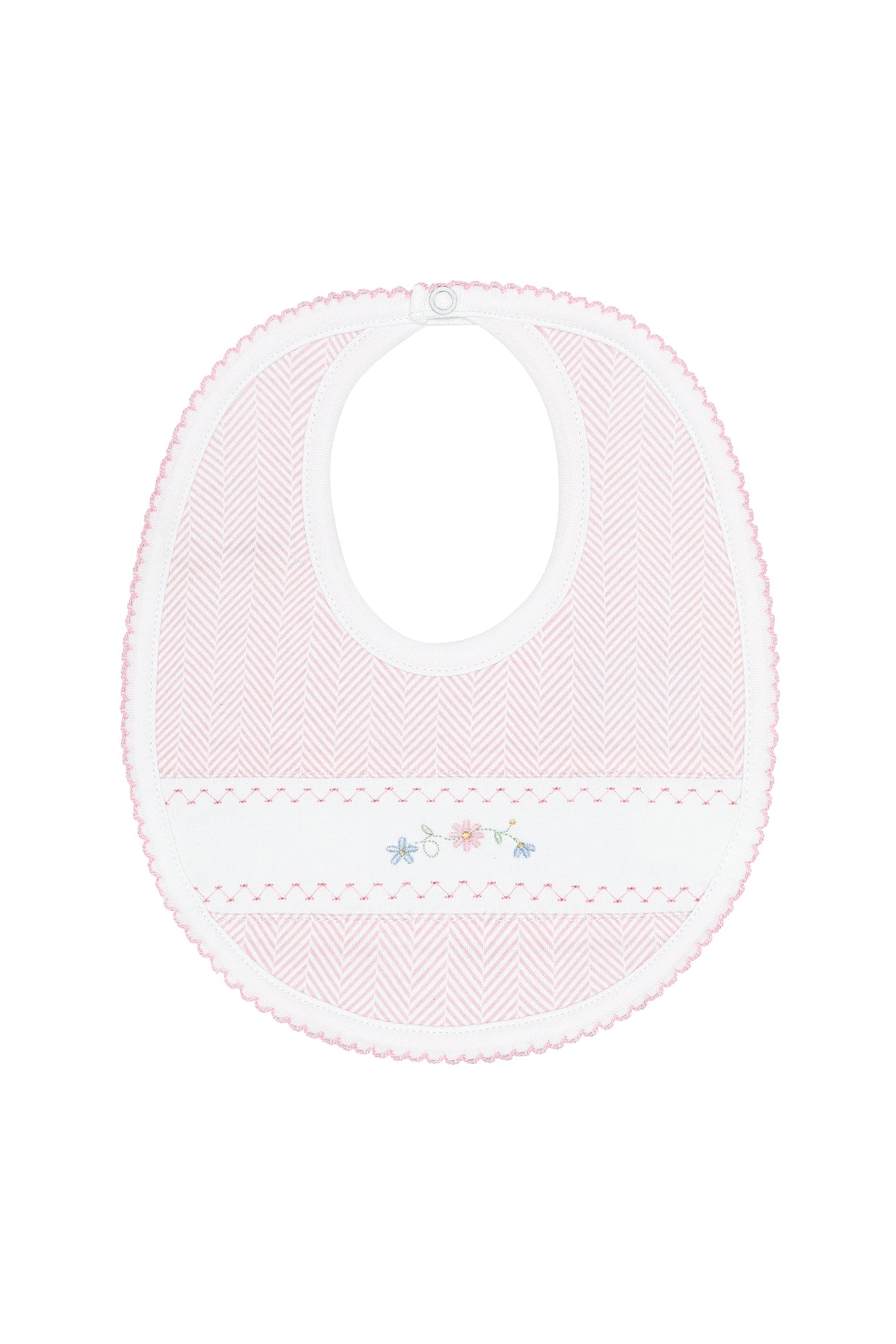 Pink Herringbone Floral Embroidered Bib
