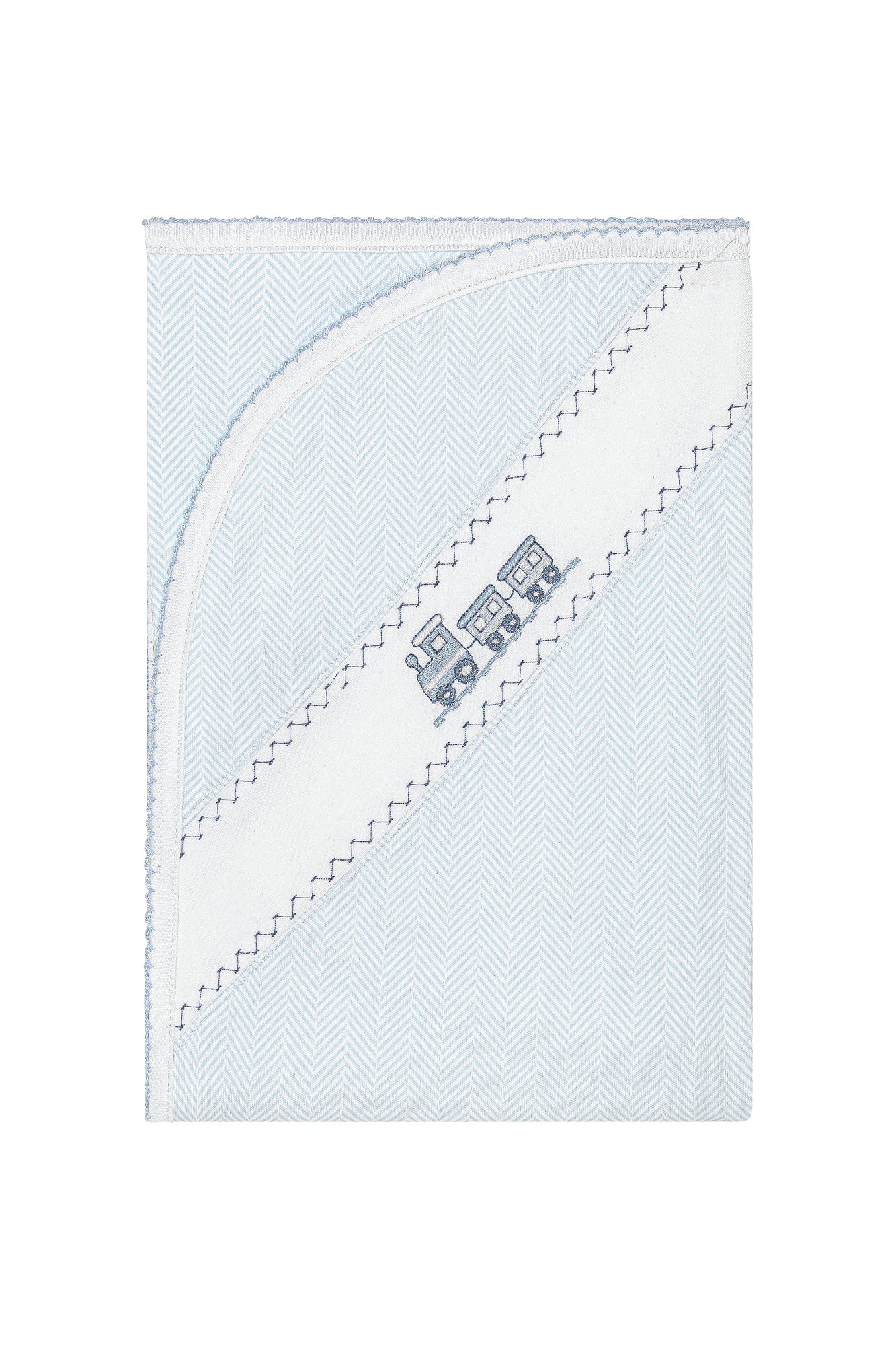 Blue Herringbone Train Embroidered Blanket