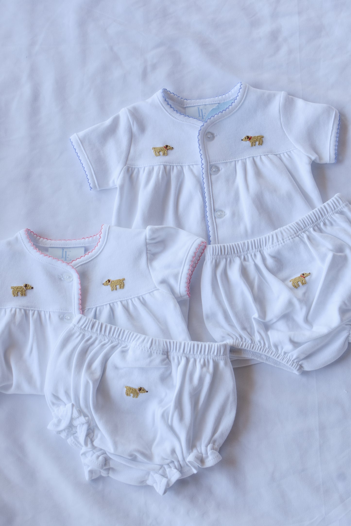 Pinpoint Layette Knit Set-Pink Puppy