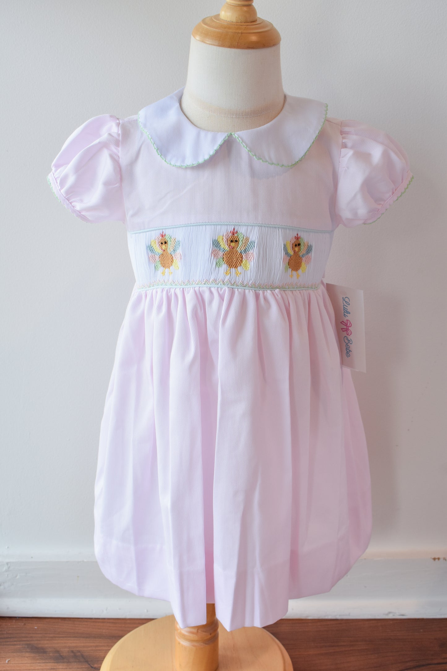 Rose's Colorful Turkeys Smocked Collared Dress