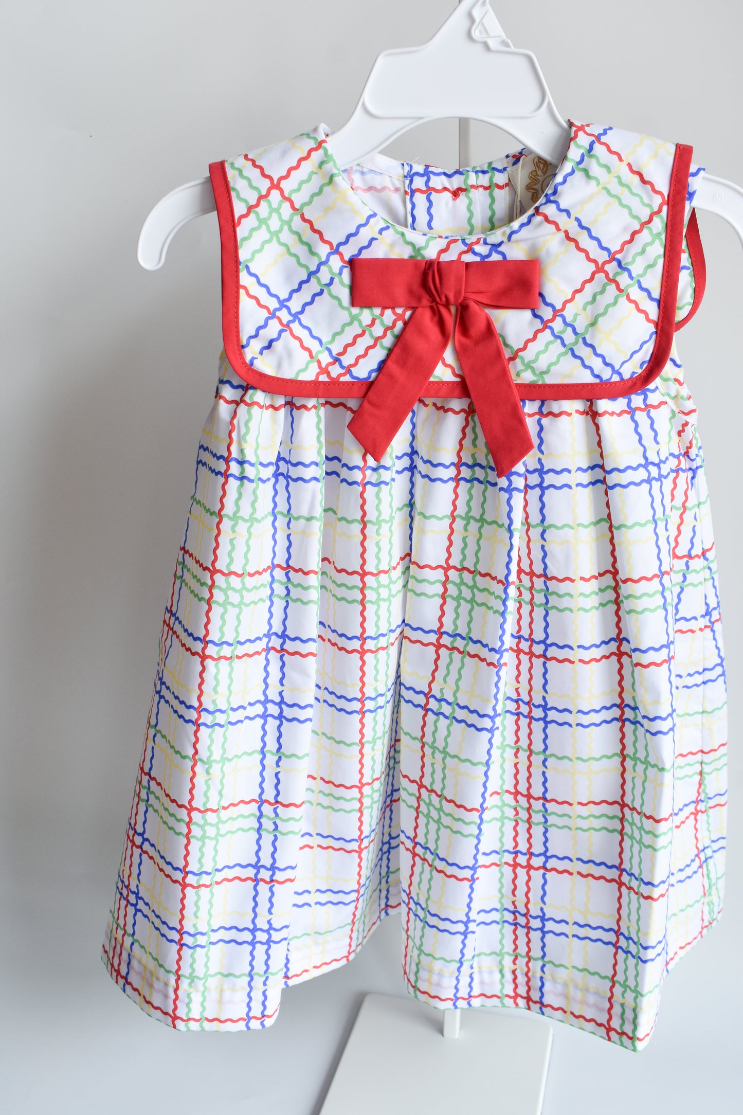 Sleeveless Stewart's Square Collar Dress-Wellington Windowpane
