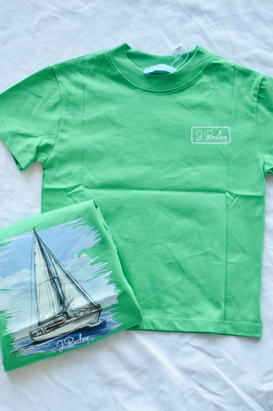 Short Sleeve Logo Tee-Sailboat on Green