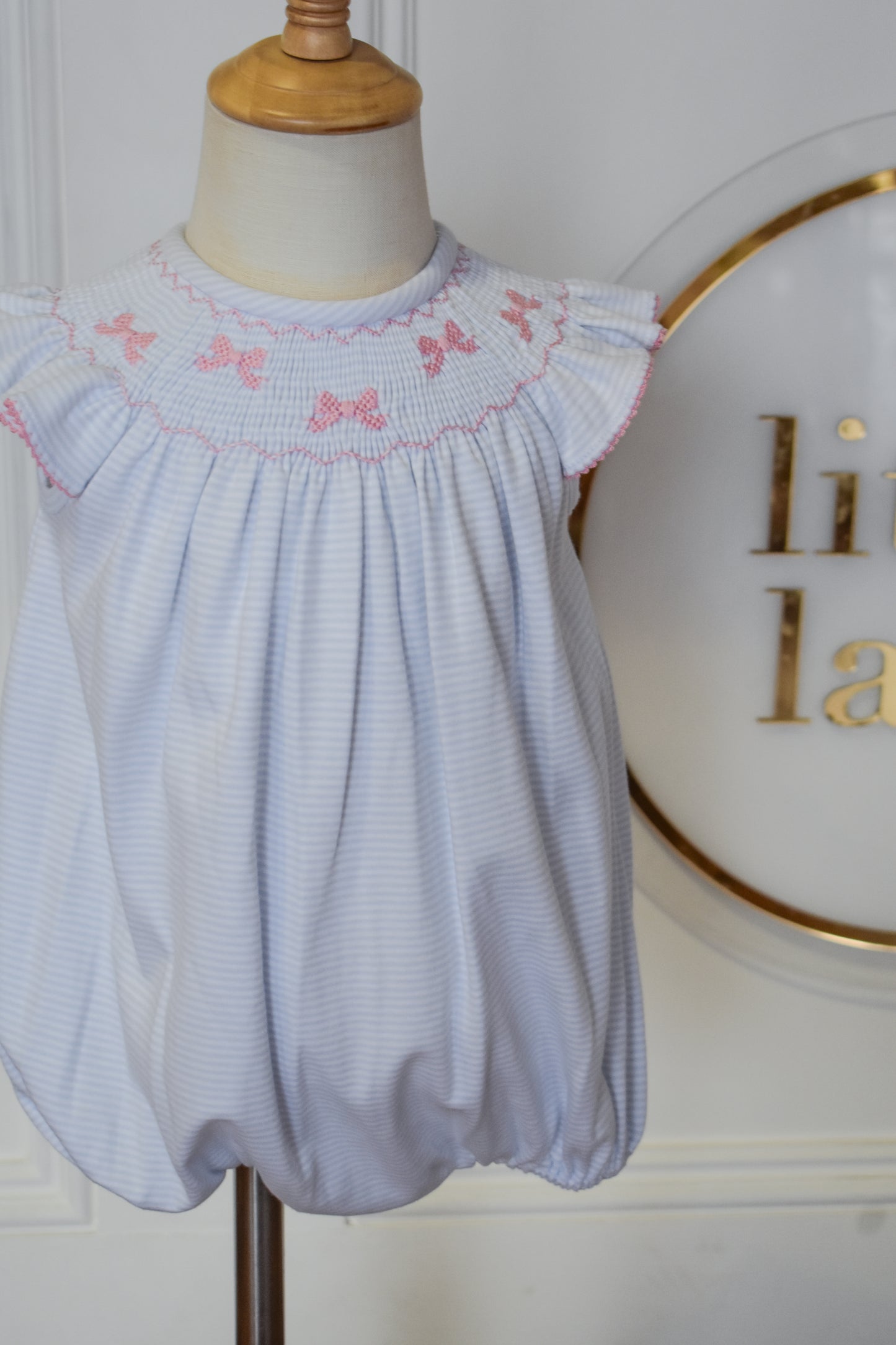 Eloise Bow Smocked Bishop Bubble-Knit