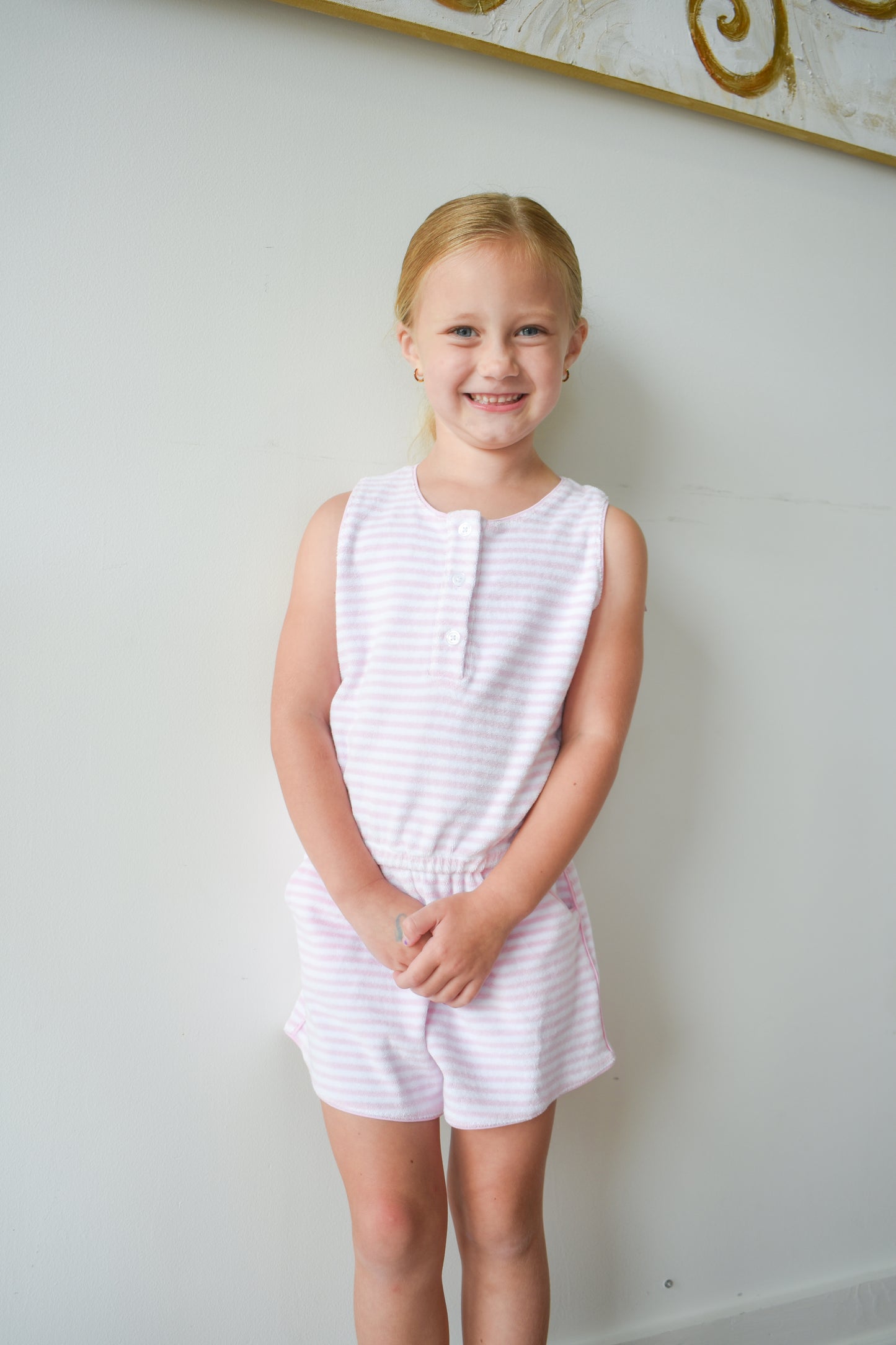 Light Pink Striped Terrycloth Romper