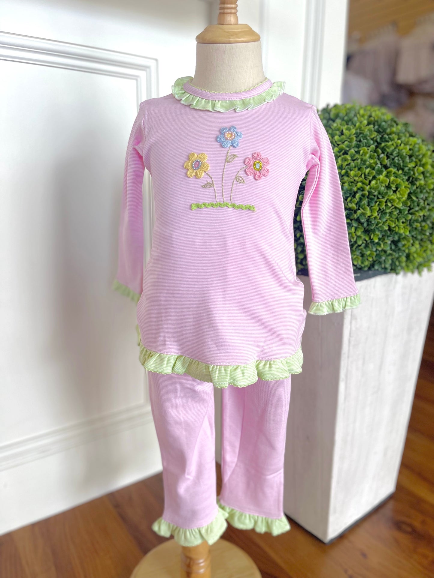 Pink Pansy Flower Pant Set