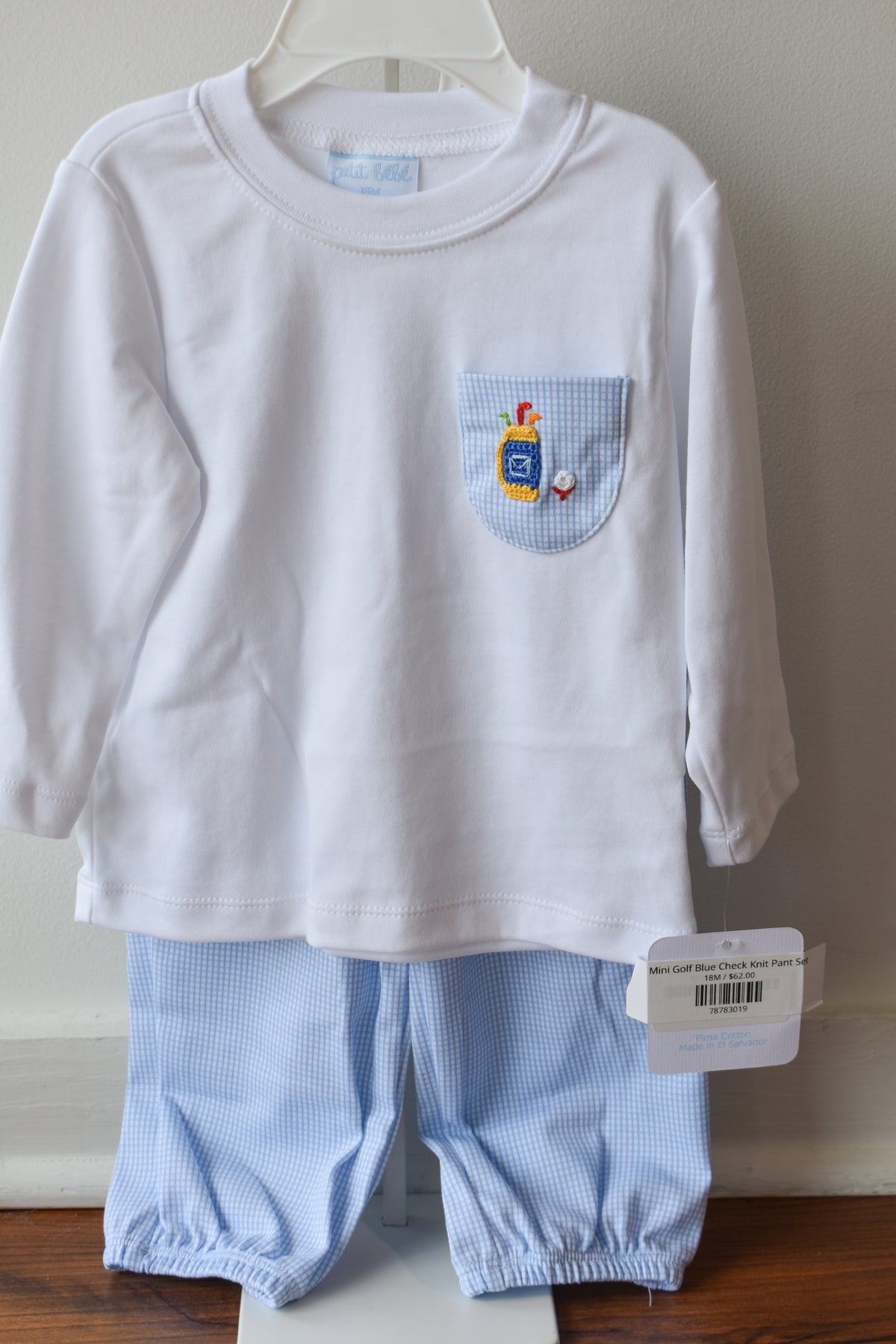 Mini Golf Blue Check Knit Pant Set