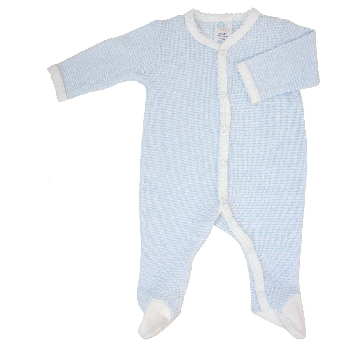 Paty Rib Knit Snap Button Footie-Blue/White Trim